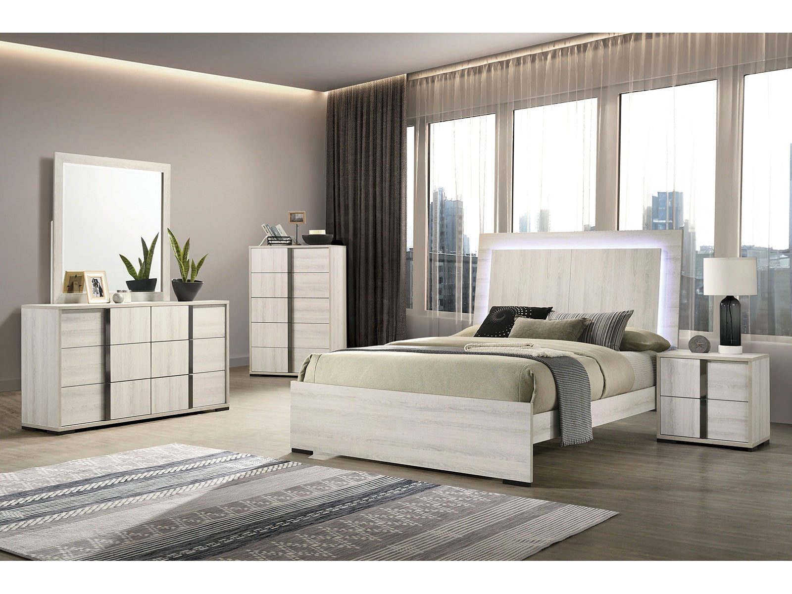 Horten Whitewash Queen 4 Piece Bedroom Set