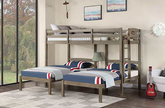 Hortense Warm Gray Triple Twin Bunk Bed