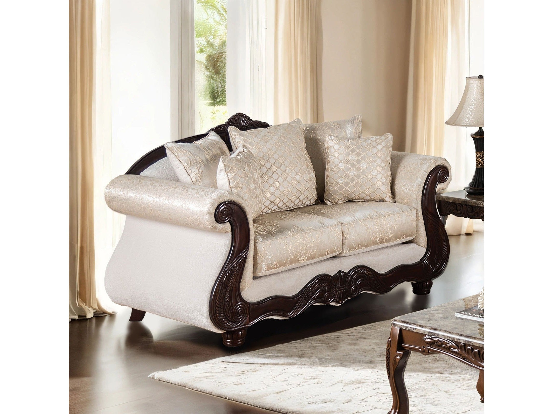 Huelva Beige/Dark Cherry Loveseat