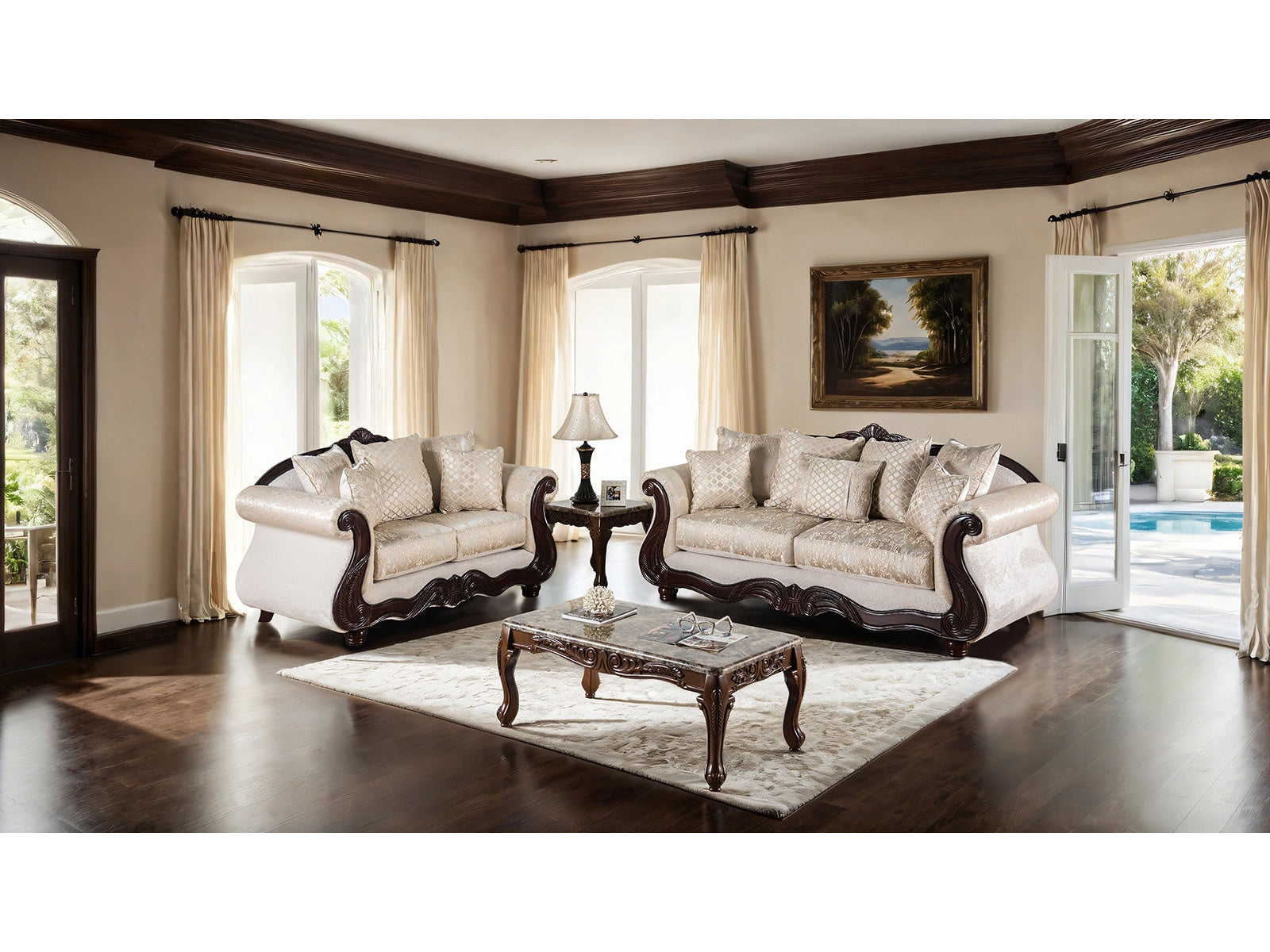 Huelva Beige/Dark Cherry Upholstery Living Room Set