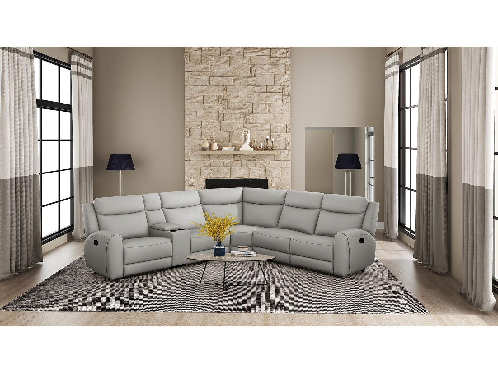 Jacobus Light Gray Leather Sectional