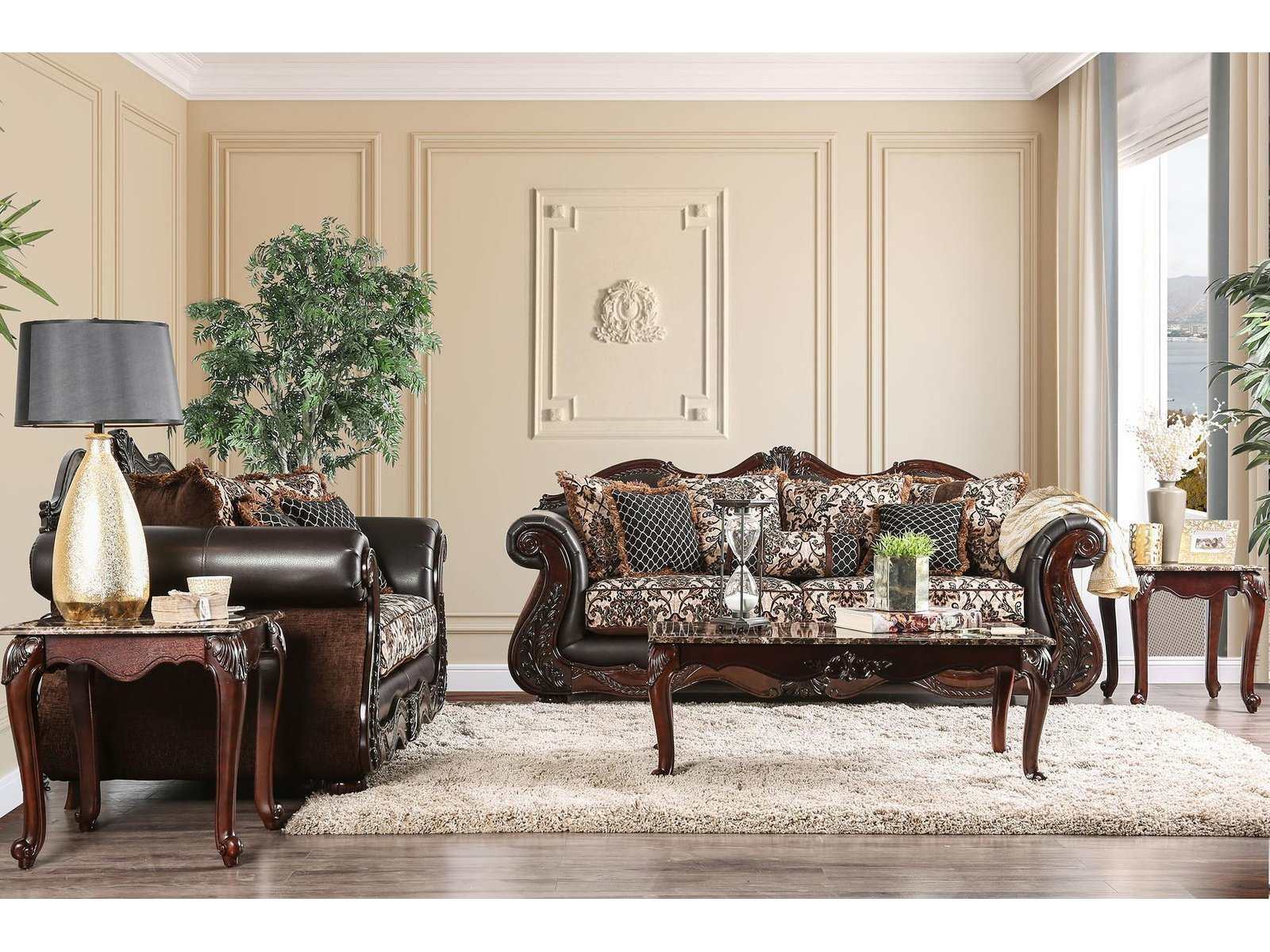 Jamael Brown & Espresso Stationary Sofa & Loveseat 2pc