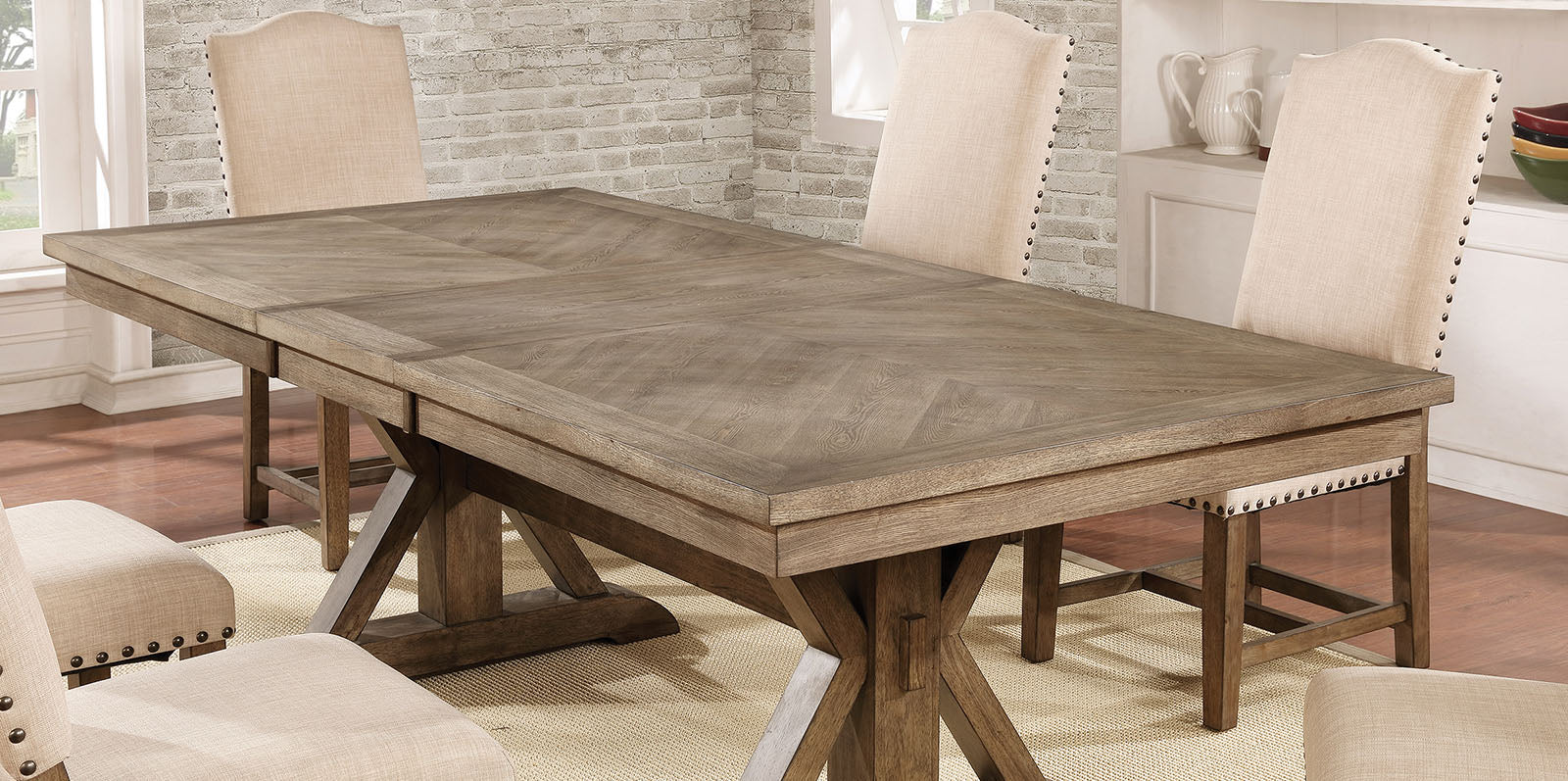 Julia Light Oak/Beige 9 Pc. Dining Room Set