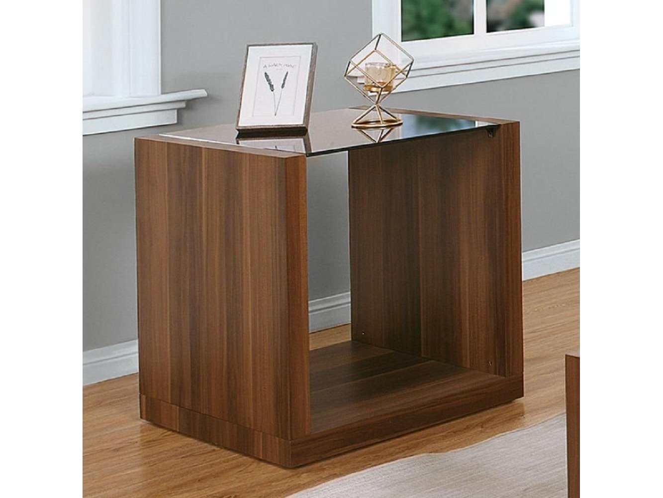 Langenthal Dark Walnut & Black Glass Top End Table