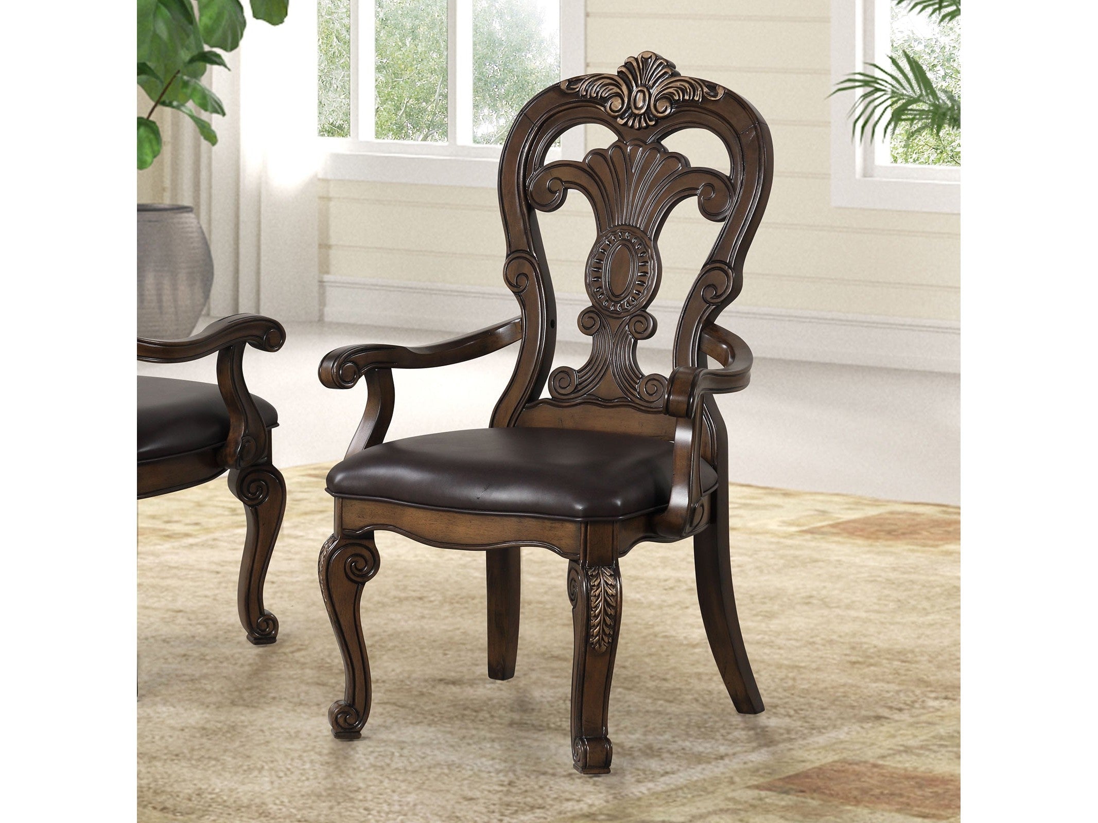 Leovanni Dark Brown Arm Chair (Set of 2)