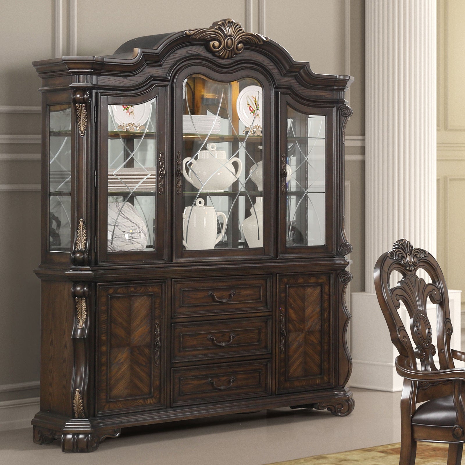 Leovanni Dark Brown Hutch Buffet
