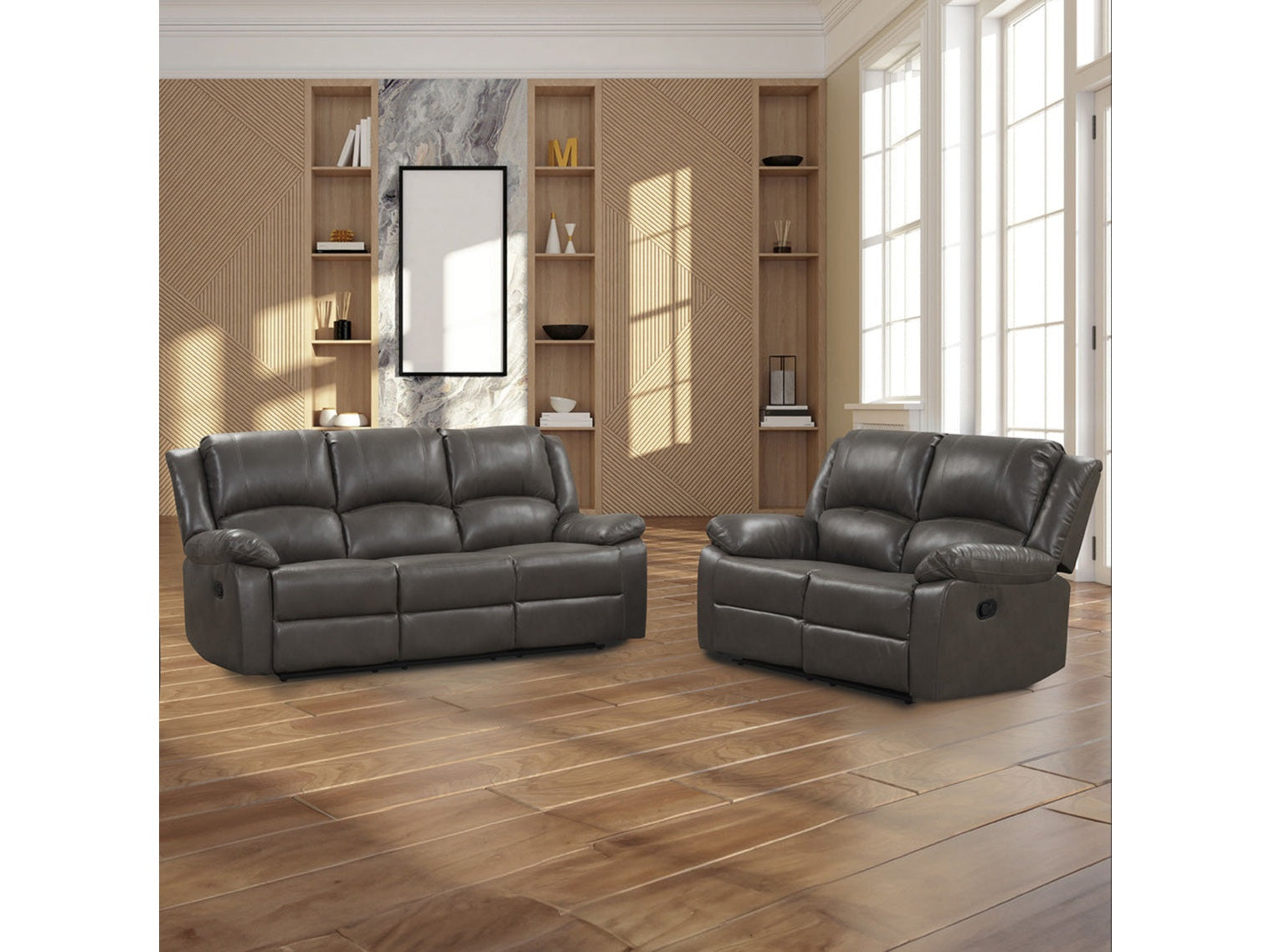 Letha Gray PU Leather Sofa & Loveseat