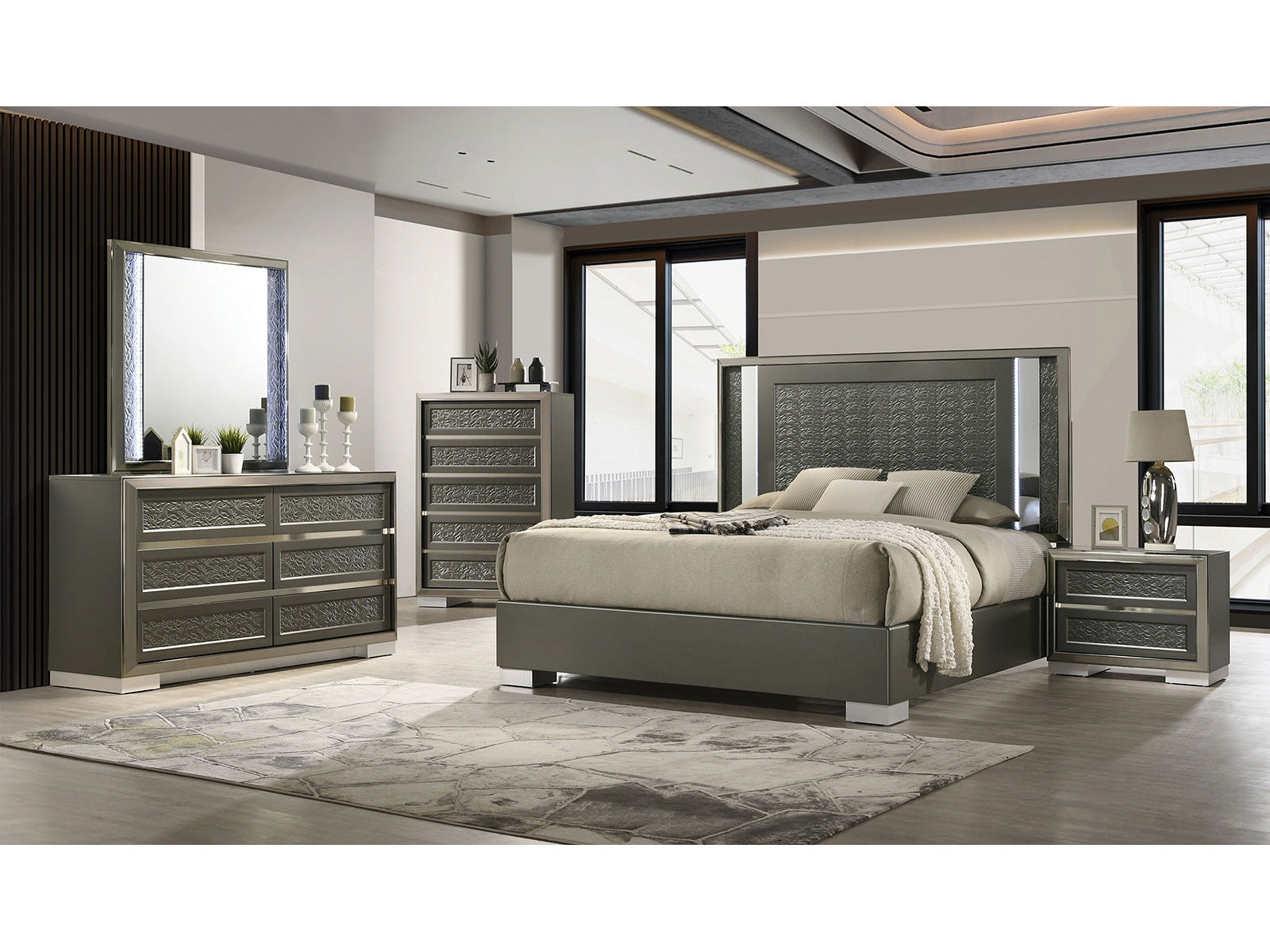Leyland Dark Gray Queen 5 Piece Bedroom Set w/Chest