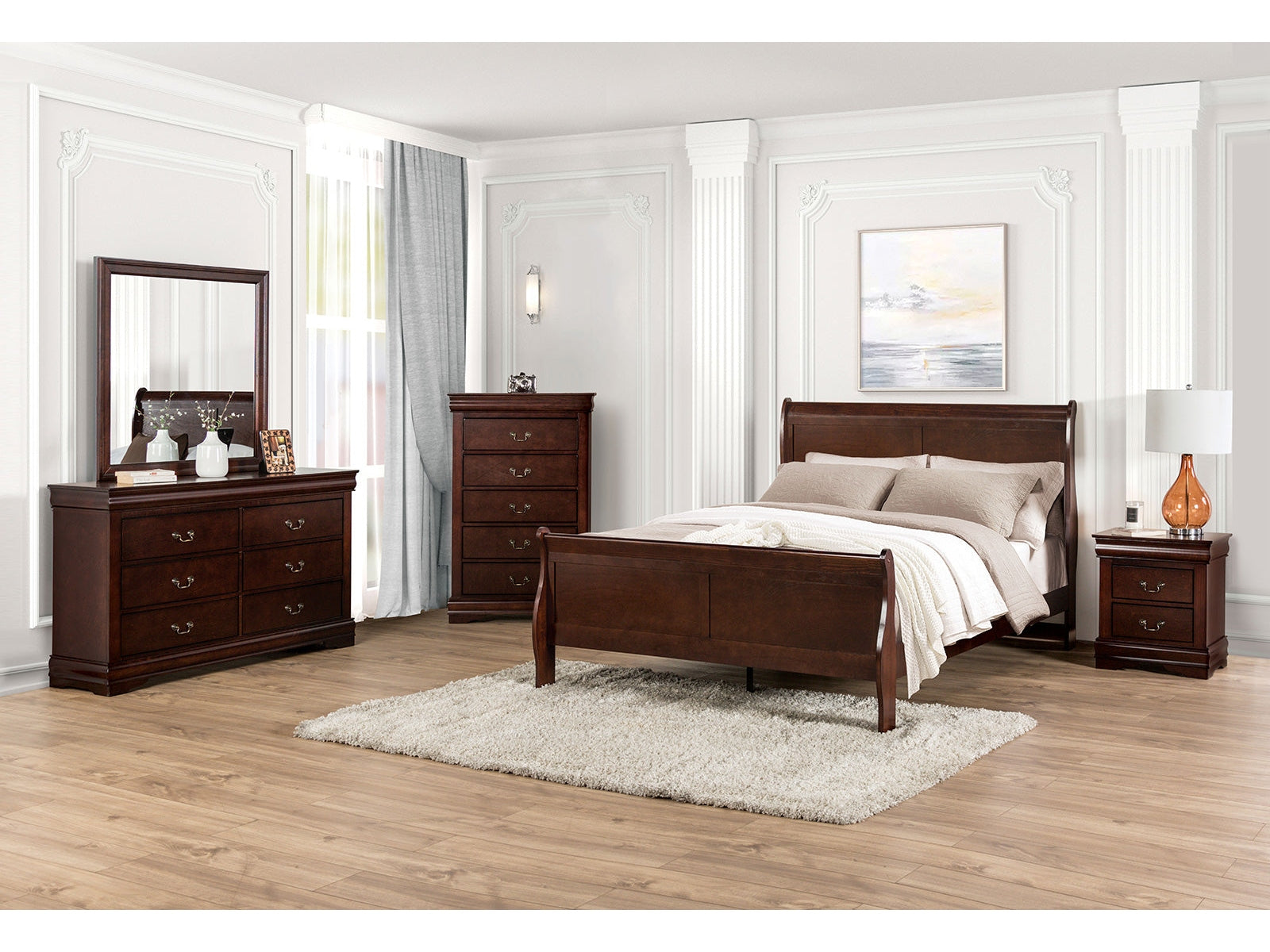 Louis Philippe Dark Cherry 5 Pc. Queen Bedroom Set w/ Chest