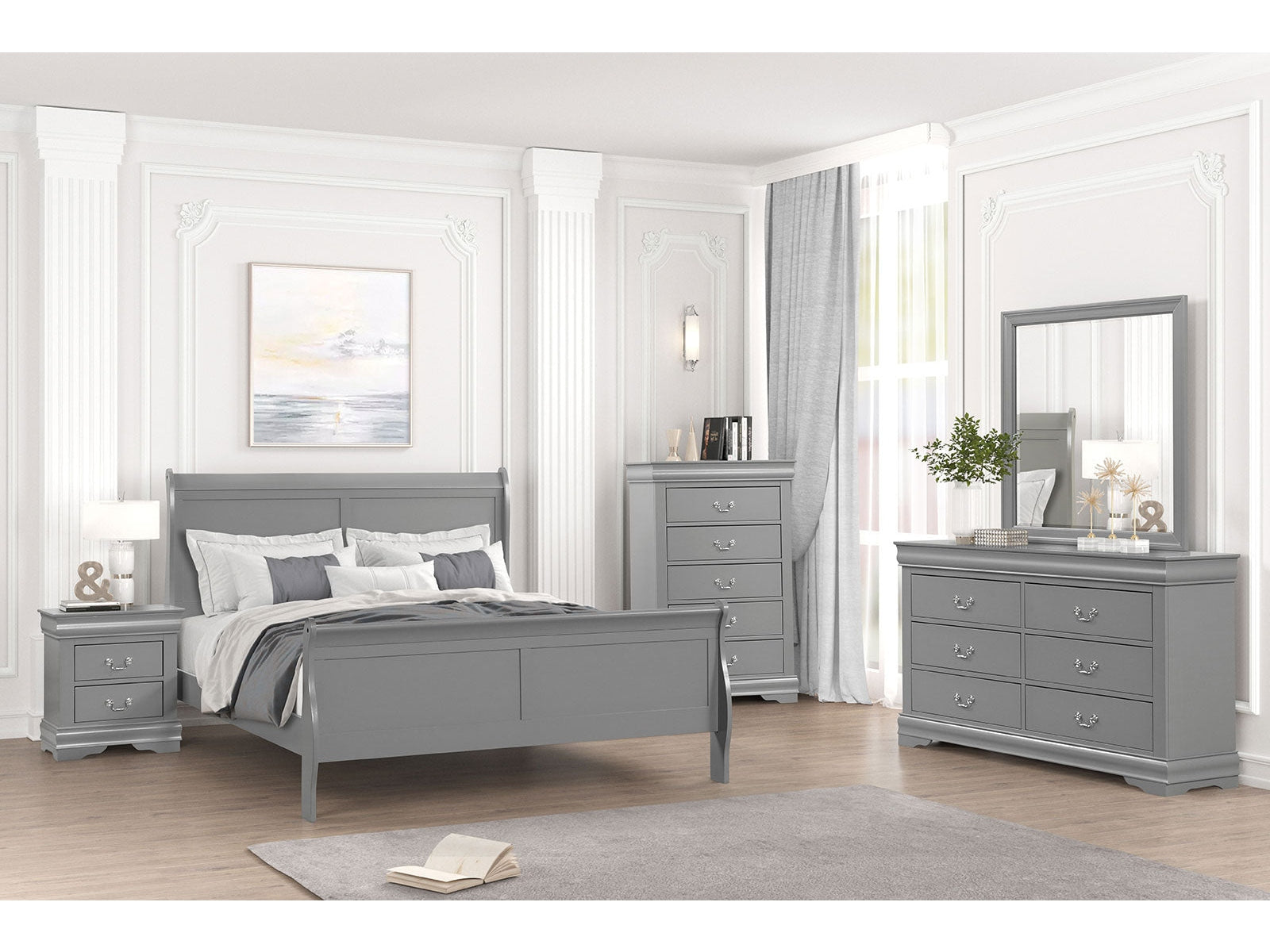 Louis Philippe Gray 5 Pc. Queen Bedroom Set w/ Chest