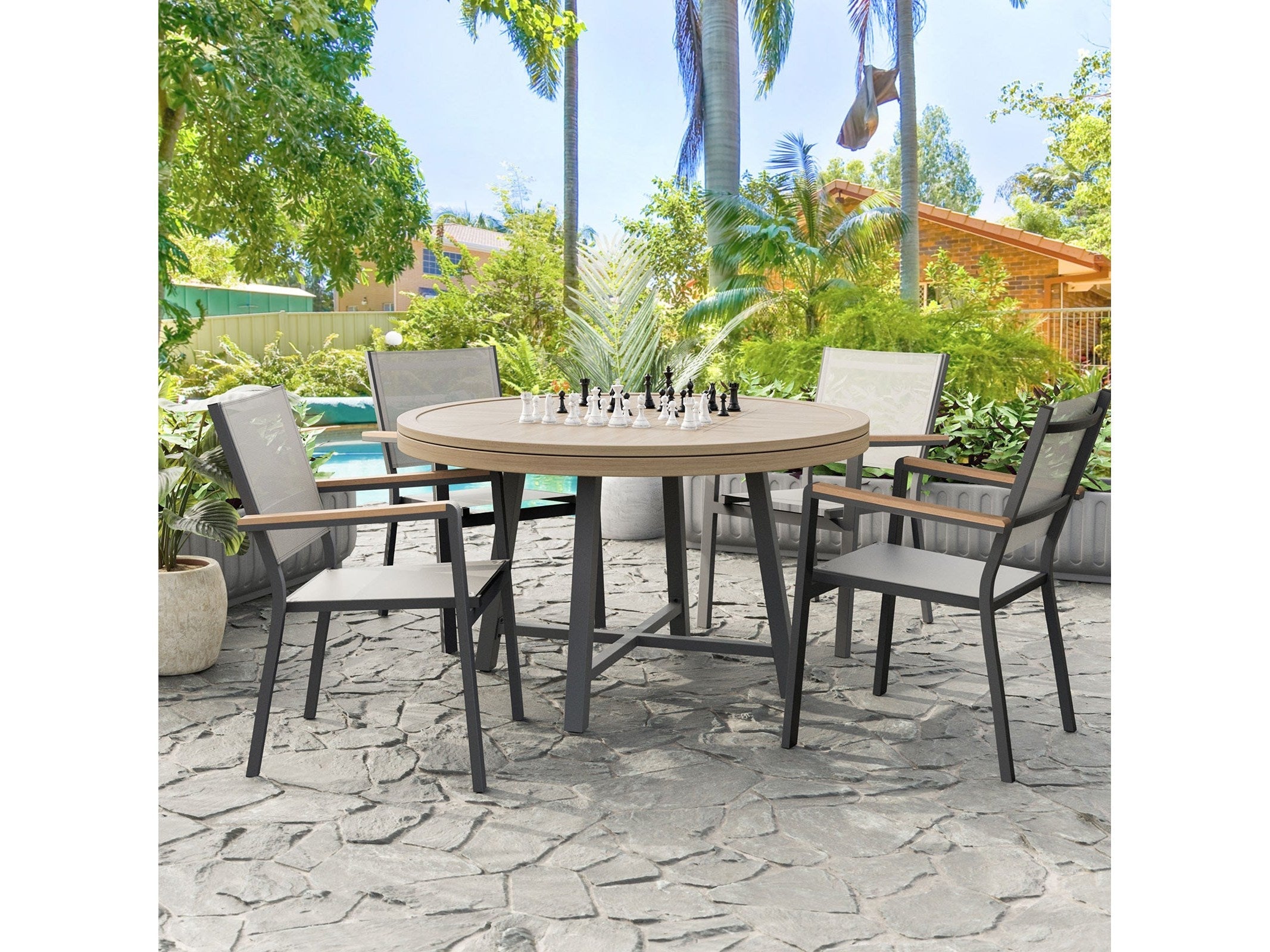 Lyon Black/Natural/Brown 5 Piece Patio Set