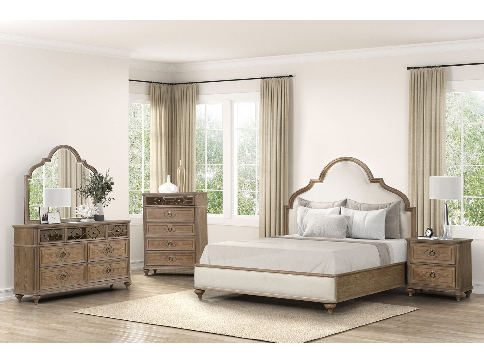 Lyris Rustic Oak Queen 4 Piece Bedroom Set