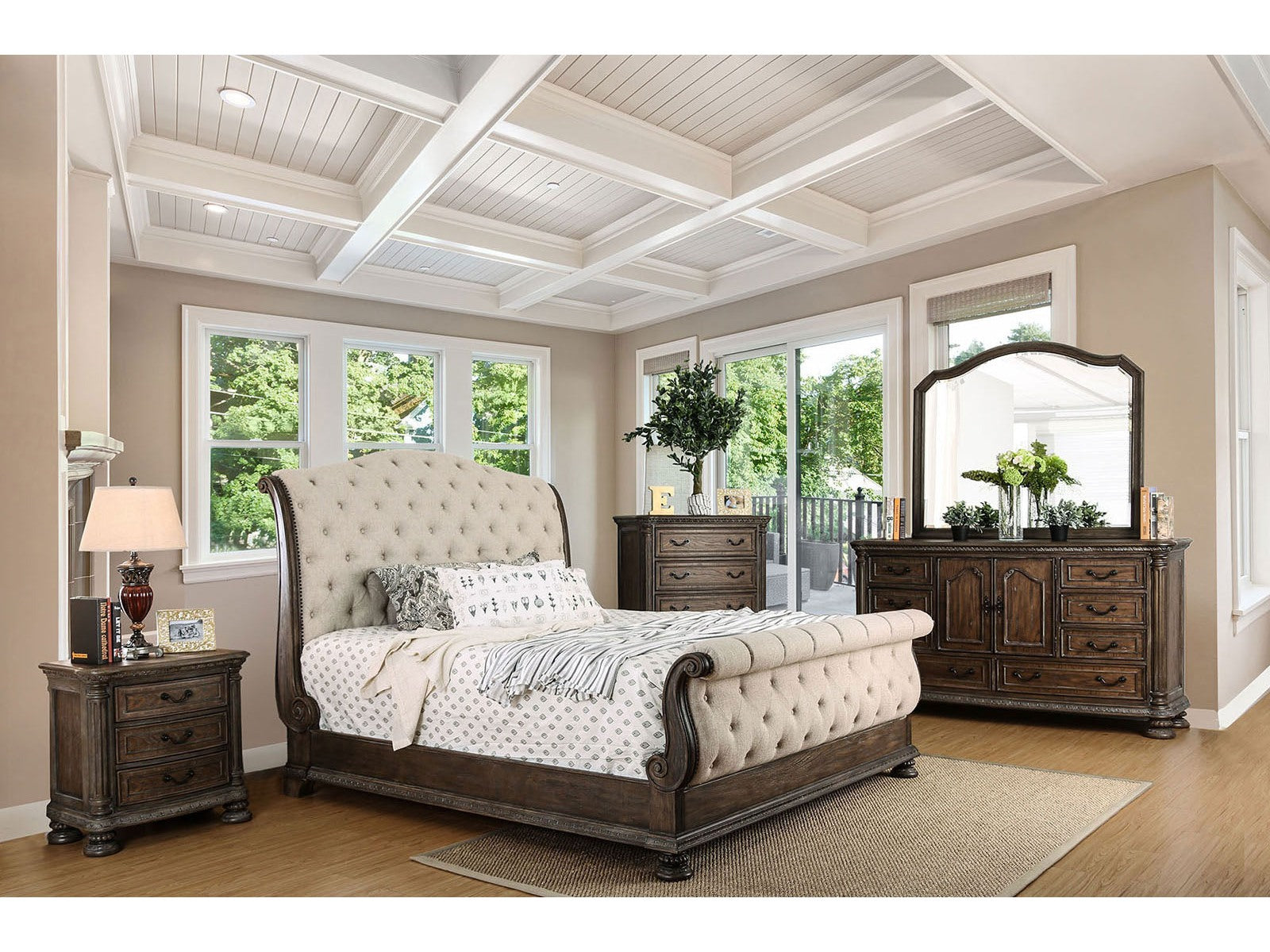 Lysandra Rustic Natural Tone/Beige 5 Pc. Queen Bedroom Set w/ 2NS