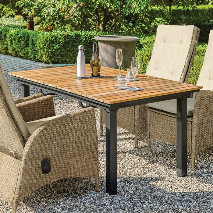 Mackay Beige/Natural Teak 7 Piece Patio Dining Set