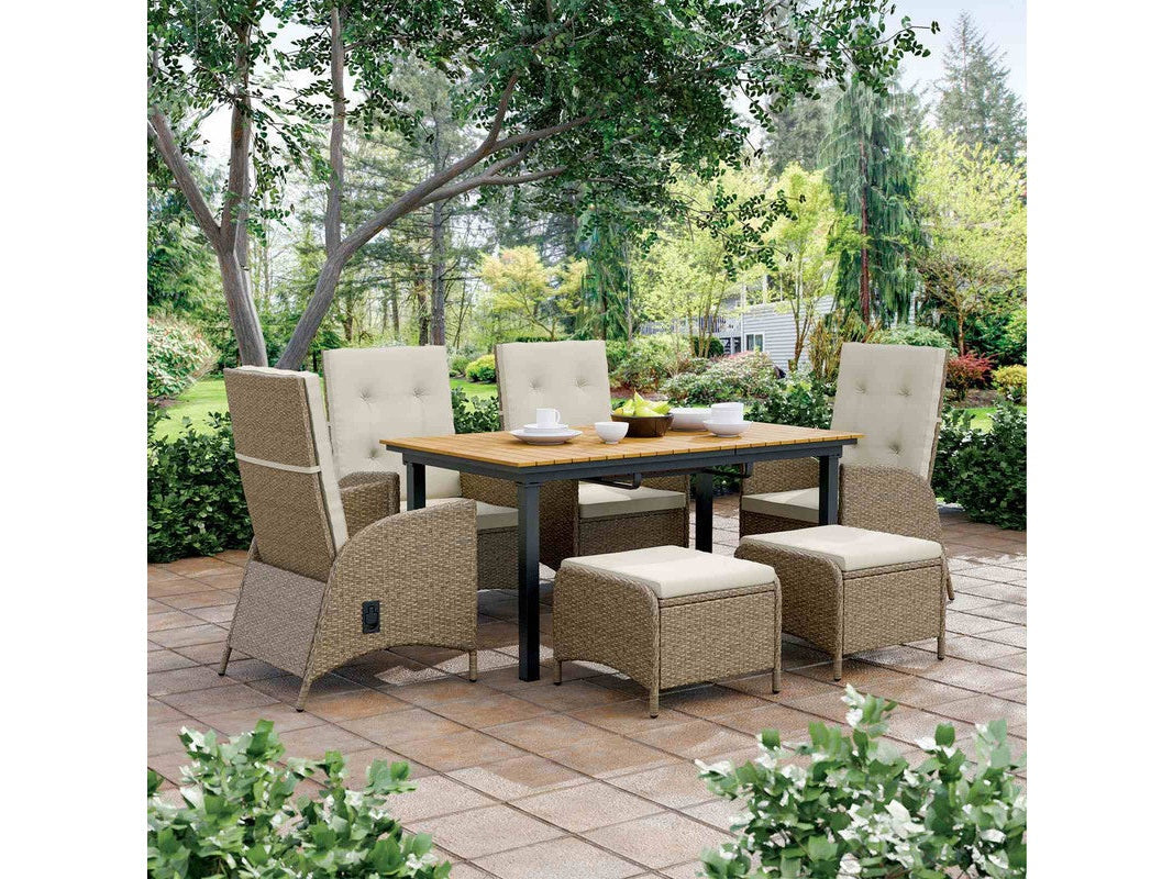 Mackay Gun Metal/Beige/Natural Teak 7 Pc. Patio Dining Set w/ 2 Ottomans
