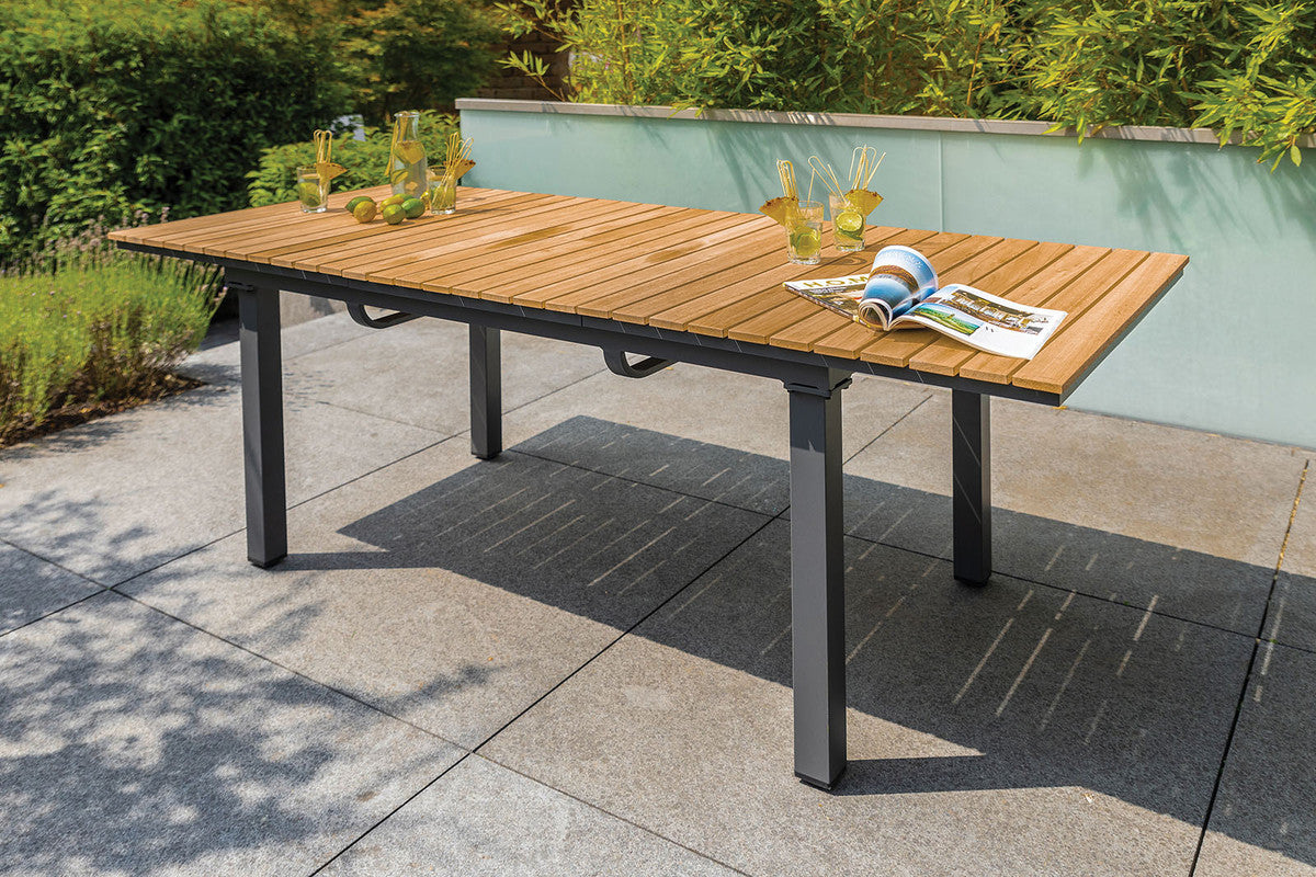 Mackay Gun Metal/Beige/Natural Teak 7 Pc. Patio Dining Set w/ 2 Ottomans