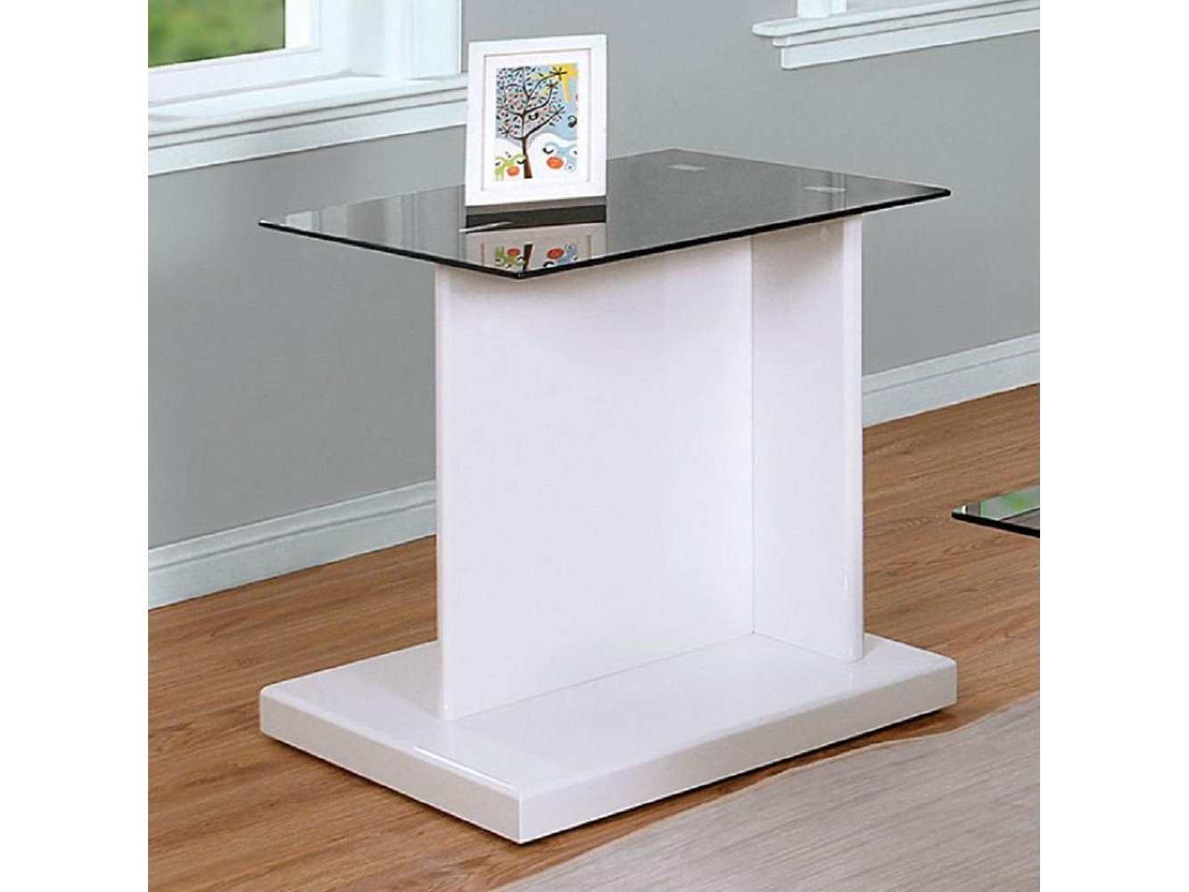 Mannedorf White & Black Glass Top End Table
