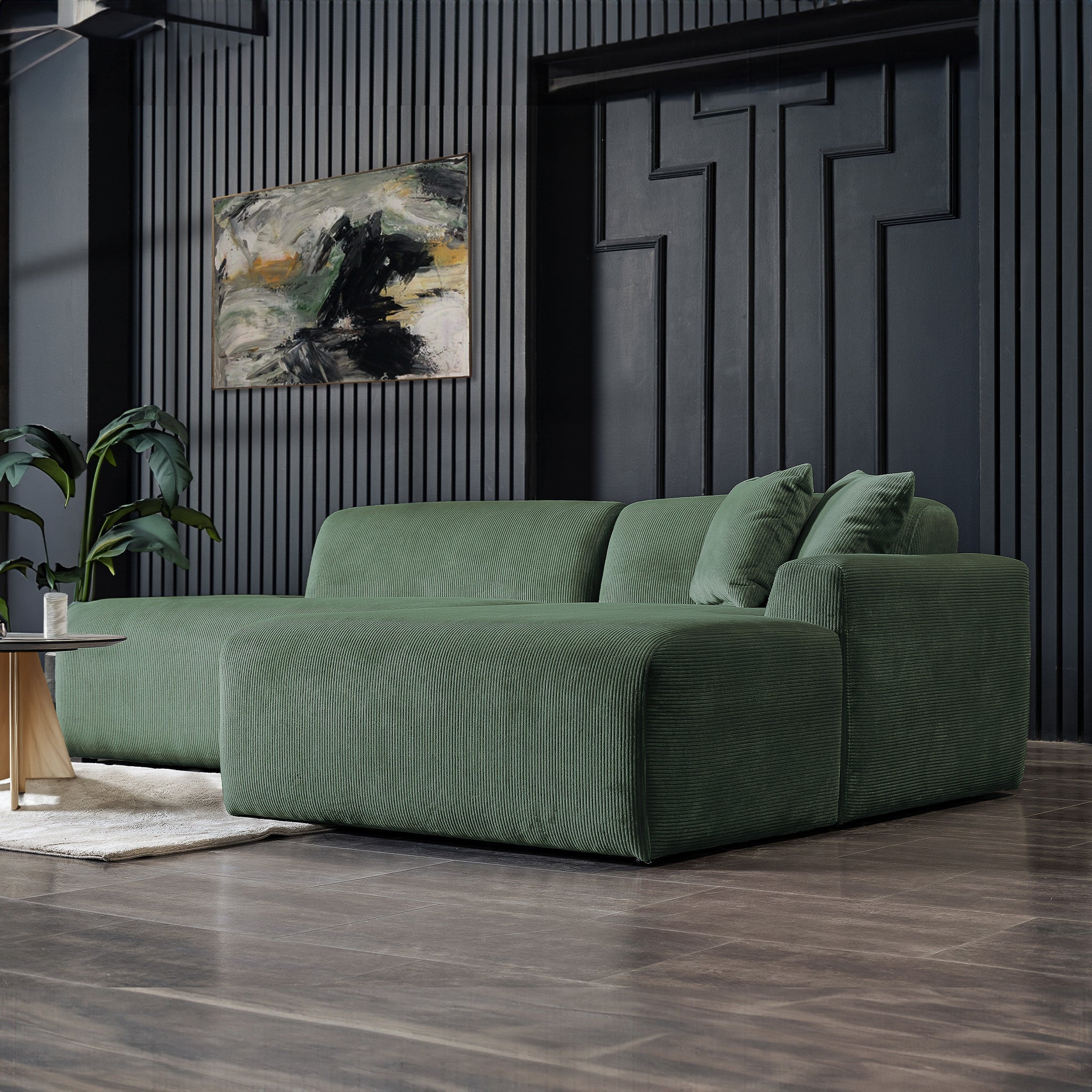 Mar Sectional Green Corduroy Sofa (Right Facing)