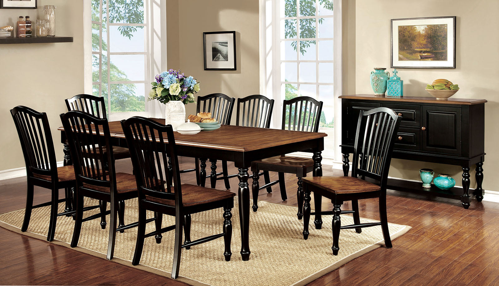 Mayville Black/Antique Oak 7 Pc. Dining Room Set