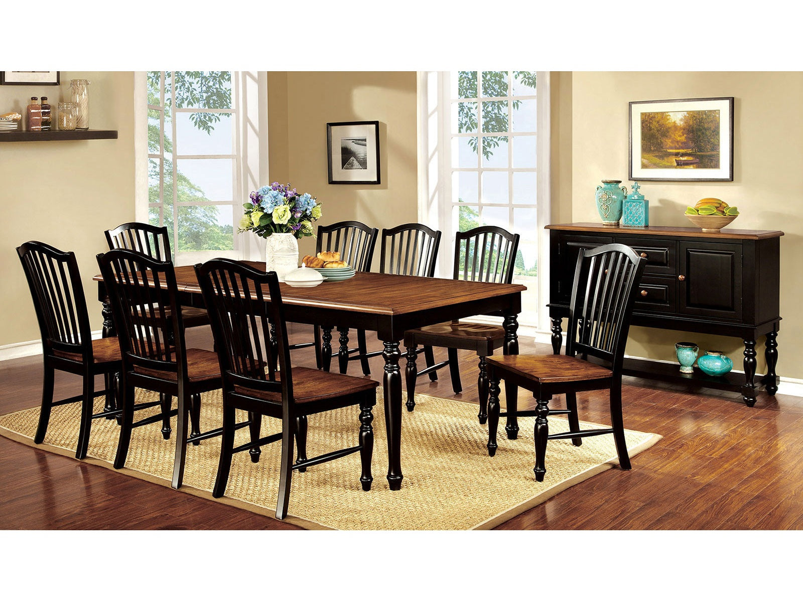 Mayville Black/Antique Oak 9 Pc. Dining Room Set