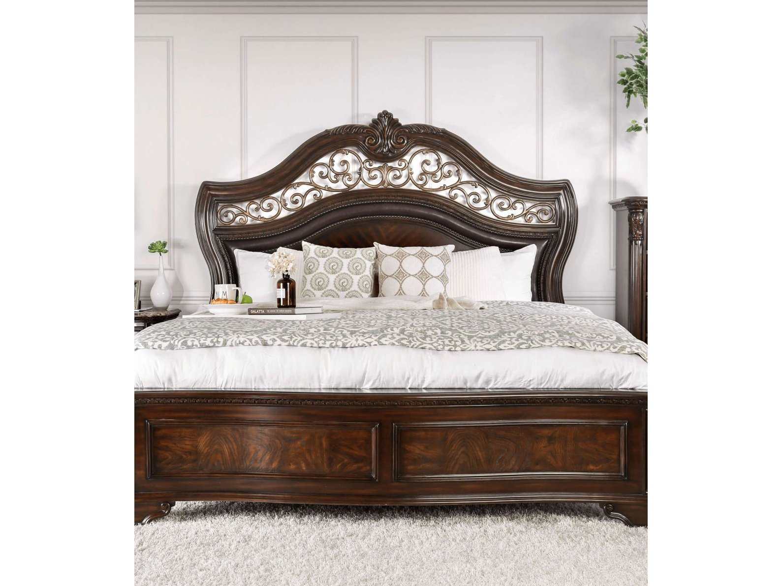 Menodora Brown Cherry Queen Bed