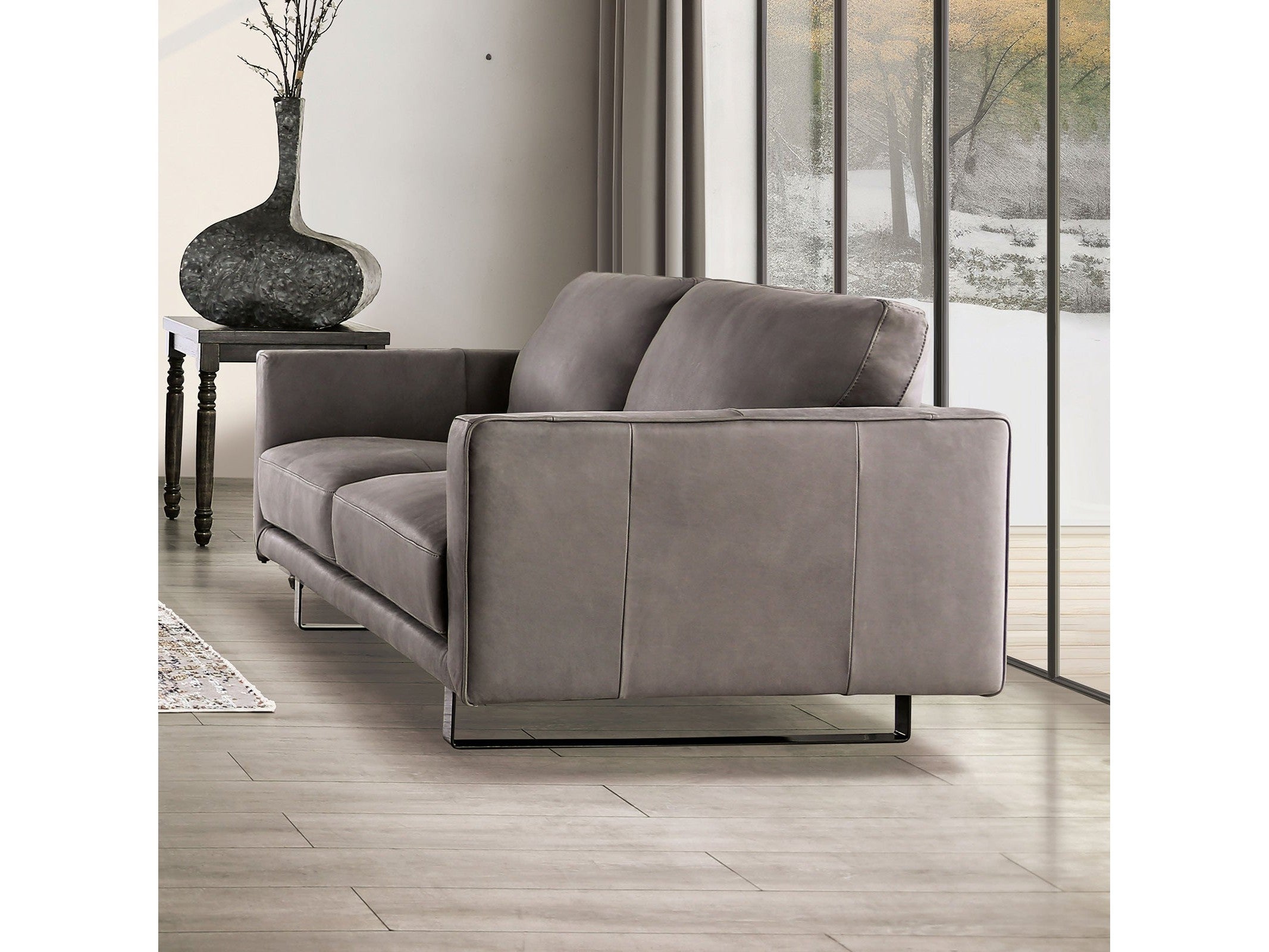 Mezzanotte Gray Real Italian Leather Loveseat