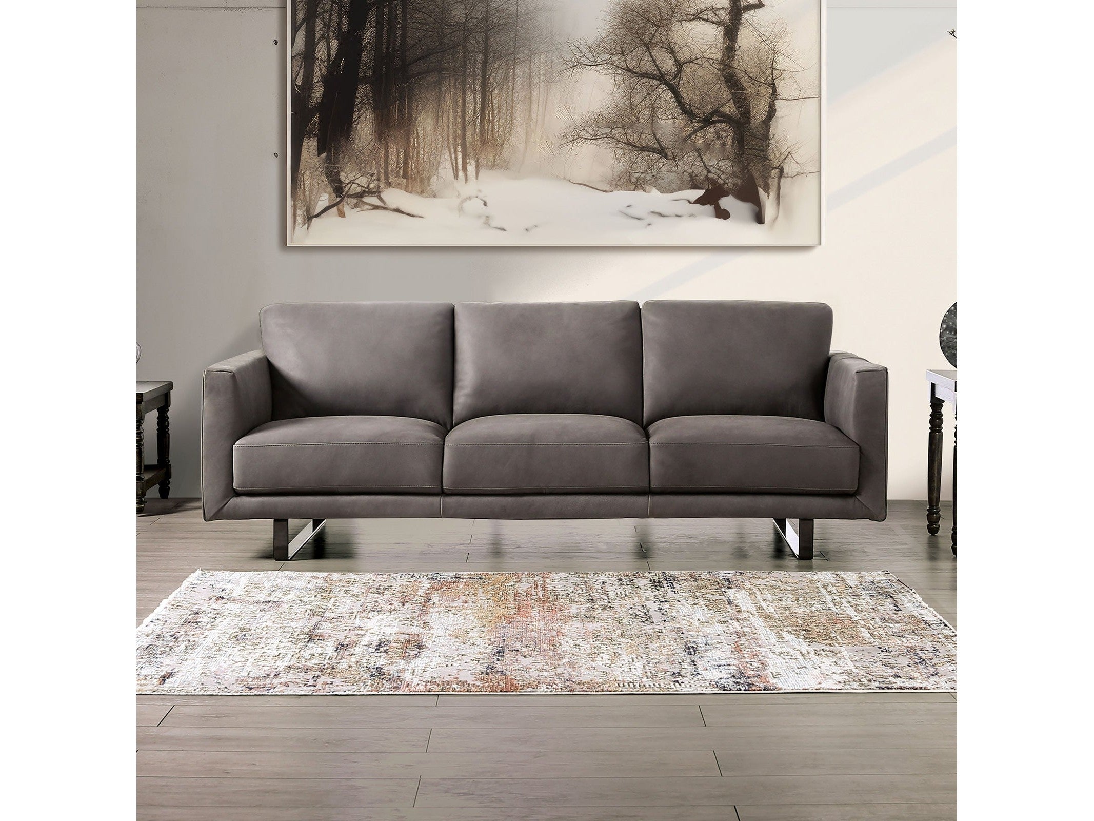 Mezzanotte Gray Real Italian Leather Sofa