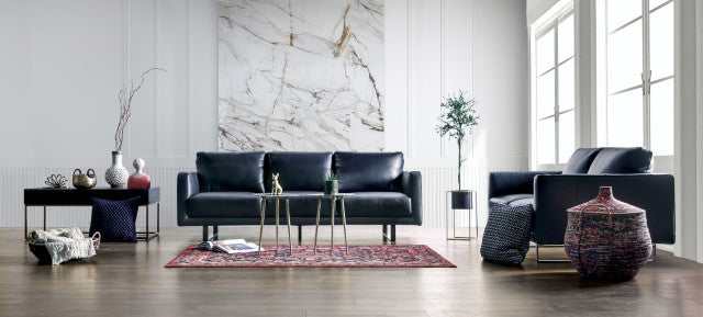 Mezzanotte Midnight Blue Real Italian Leather Sofa