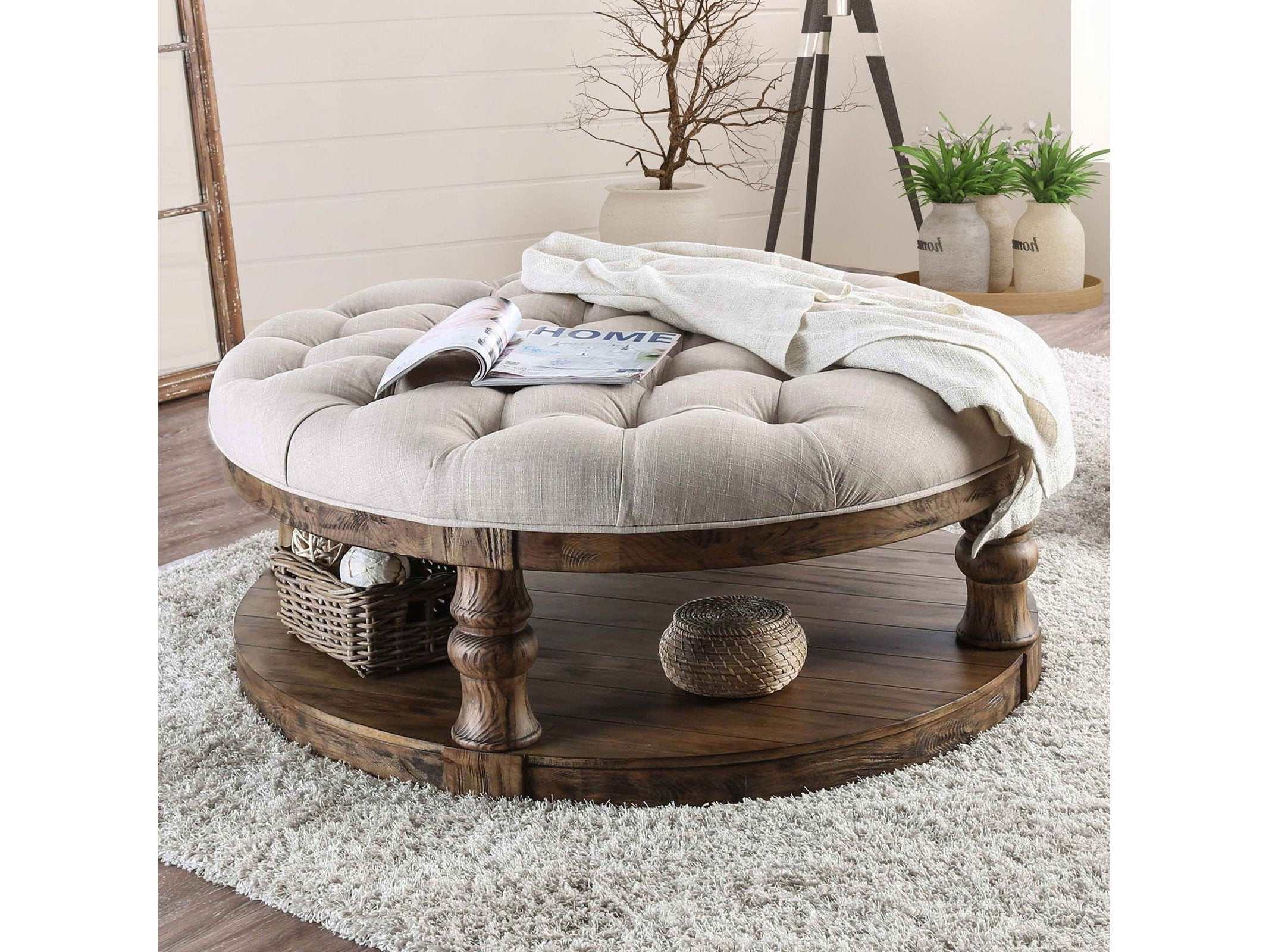 Mika Antique Oak Coffee Table w/ Cushion Top
