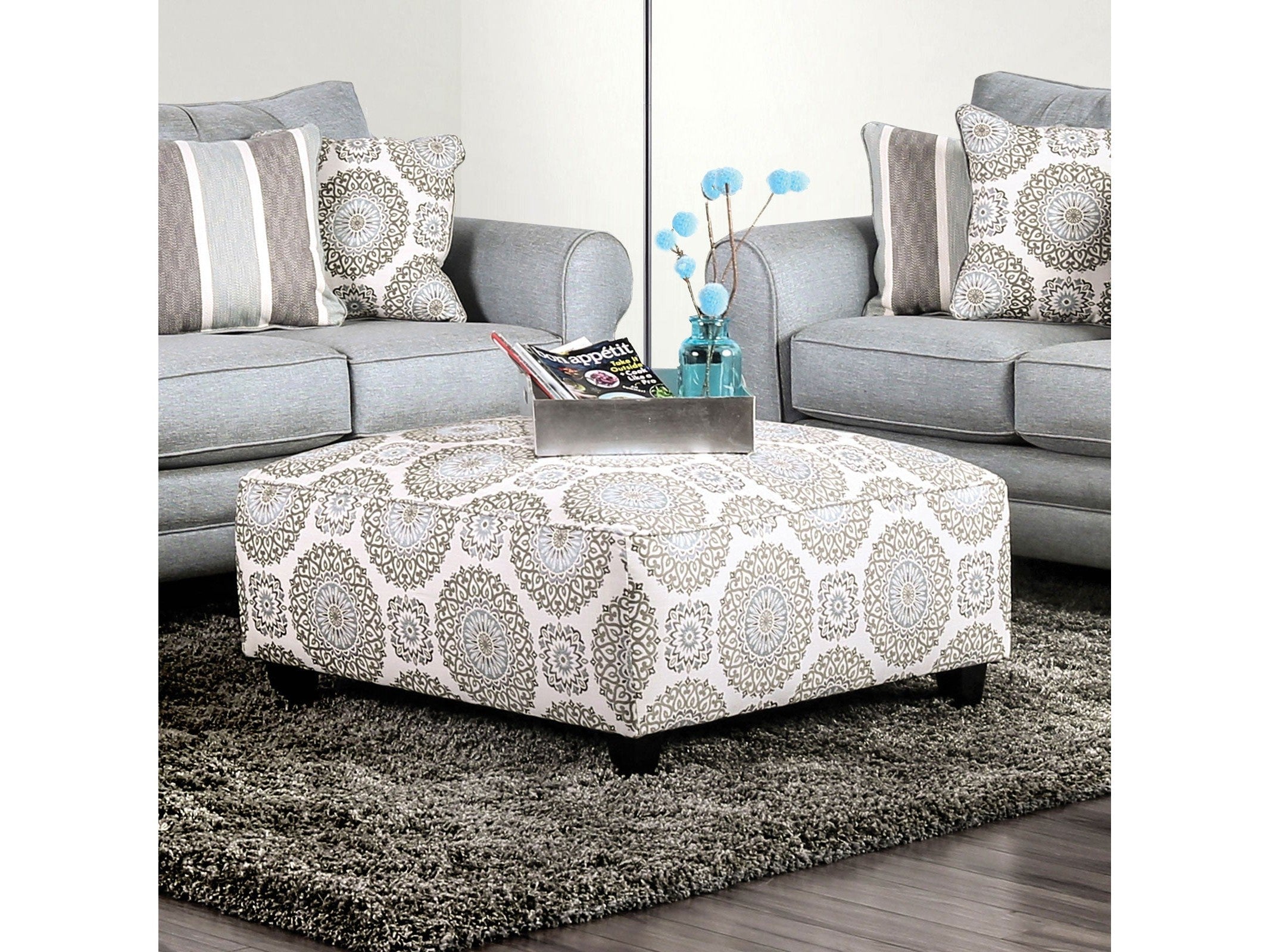 Misty Ivory/Pattern Ottoman