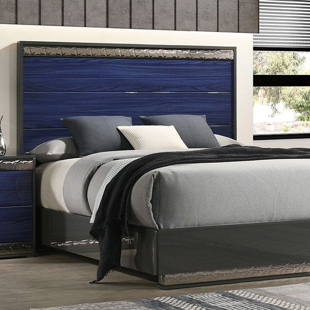 Morcote Ash Gray/Indigo Blue Queen 5 Piece Bedroom Set w/2 Nightstands