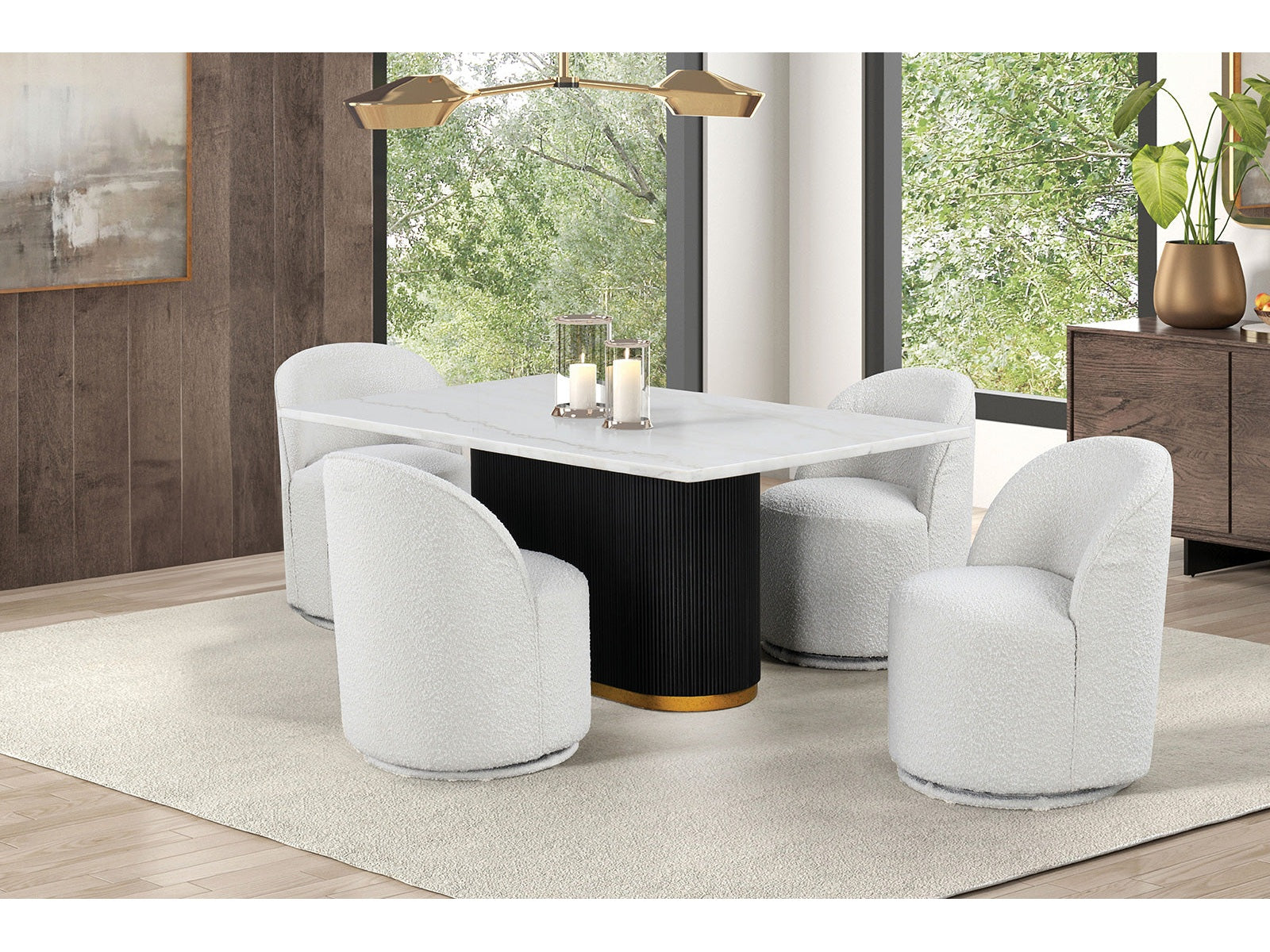 Morges Black/White 5 Piece Dining Set with 4 Swivel Chairs