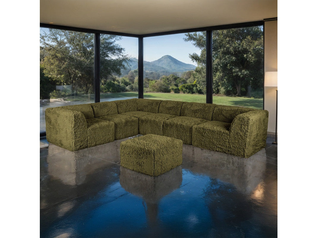 Nappi Olive Green Large L-Sectional w/ Ottoman
