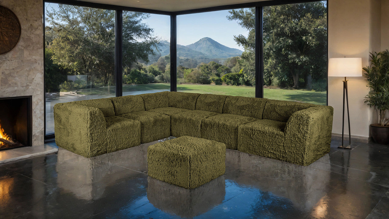 Nappi Olive Green Large L-Sectional w/ Ottoman