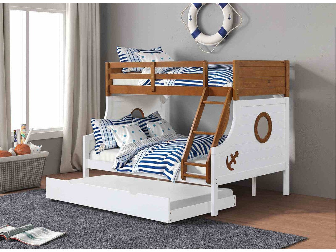 Nautia Oak/White Twin/Full Bunk Bed w/ Trundle