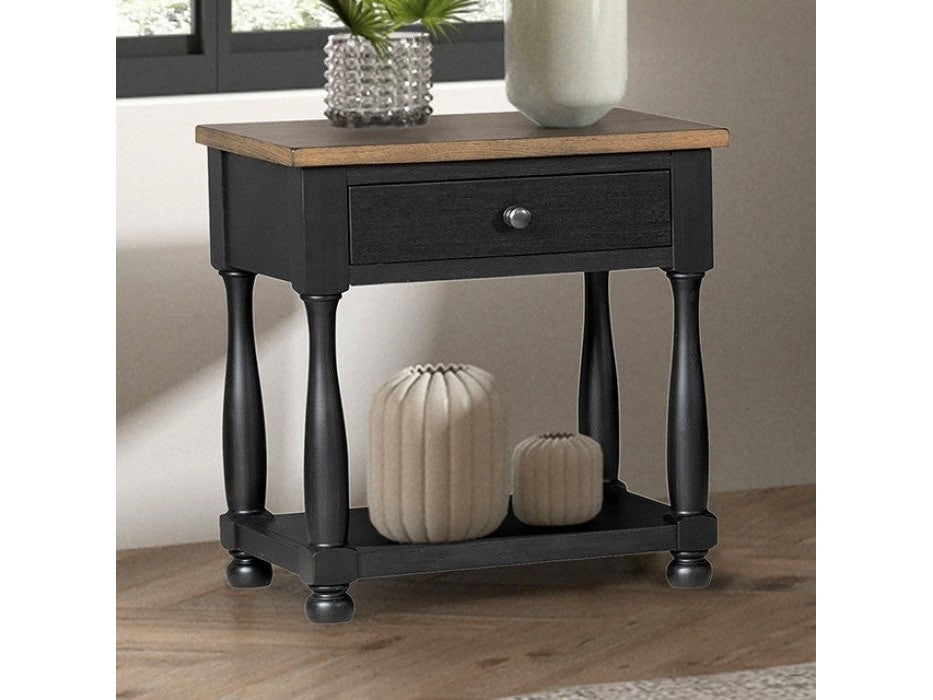 Neue Mills Black/Rustic Oak Nightstand w/ 1 Drawer