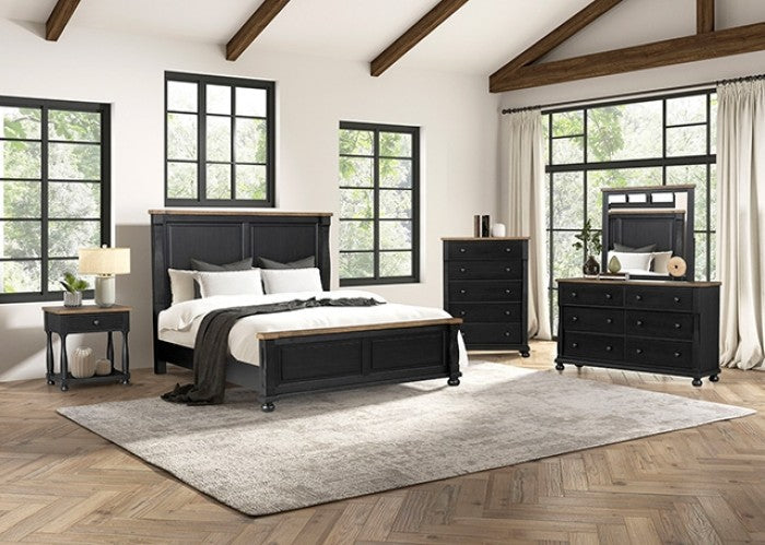 Neue Mills Black/Rustic Oak Nightstand w/ 1 Drawer