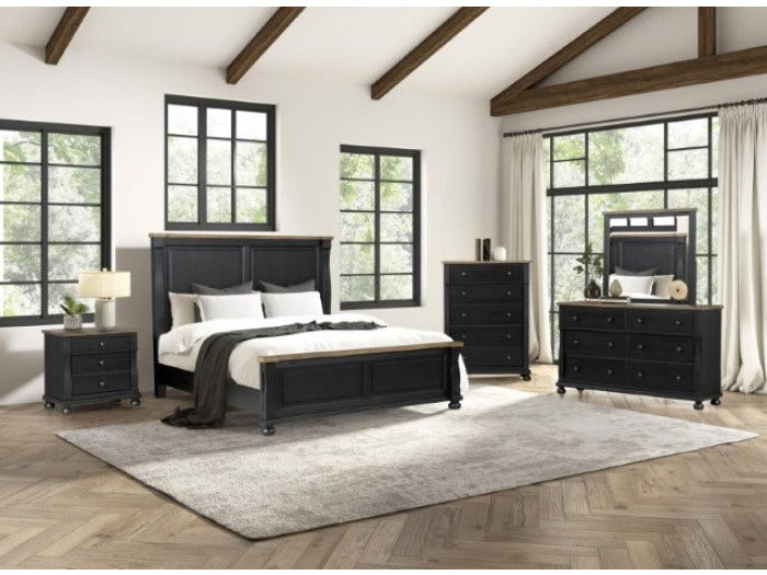 Neue Mills Black/Rustic Oak Queen 4 Piece Bedroom Set
