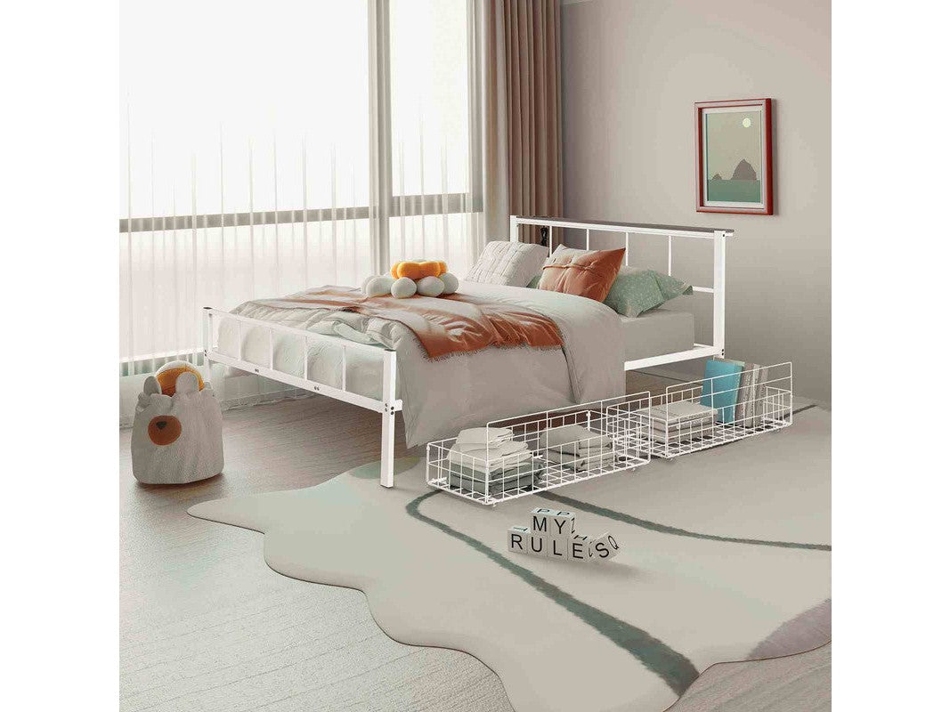 Nicoli White Queen Metal Bed w/ Storage