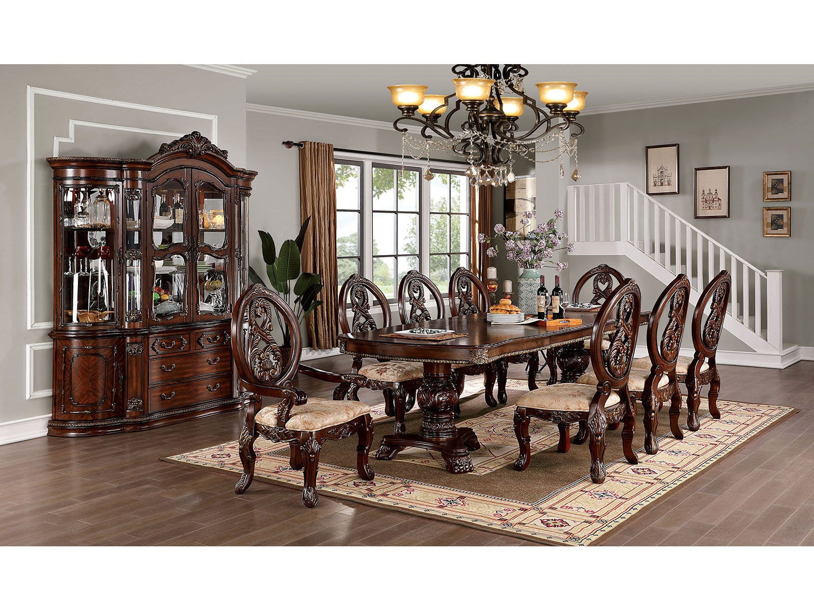 Normandy Brown Cherry/Tan 7 Pc. Dining Room Set