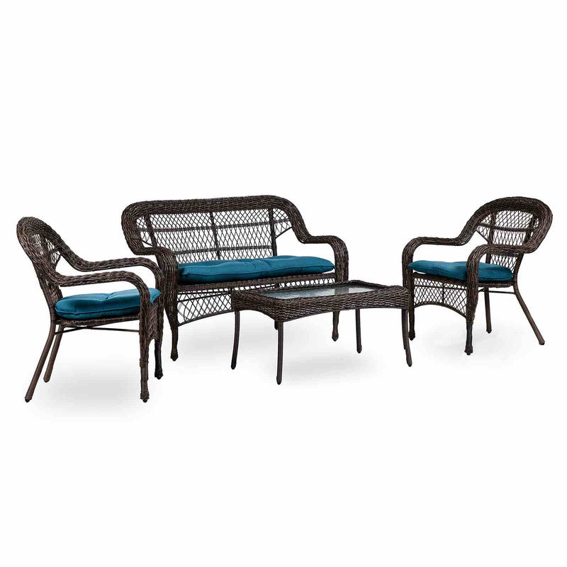 Oliveri Brown/Dark Teal 4 Pc. Wicker Conversation Set (9 Pack)