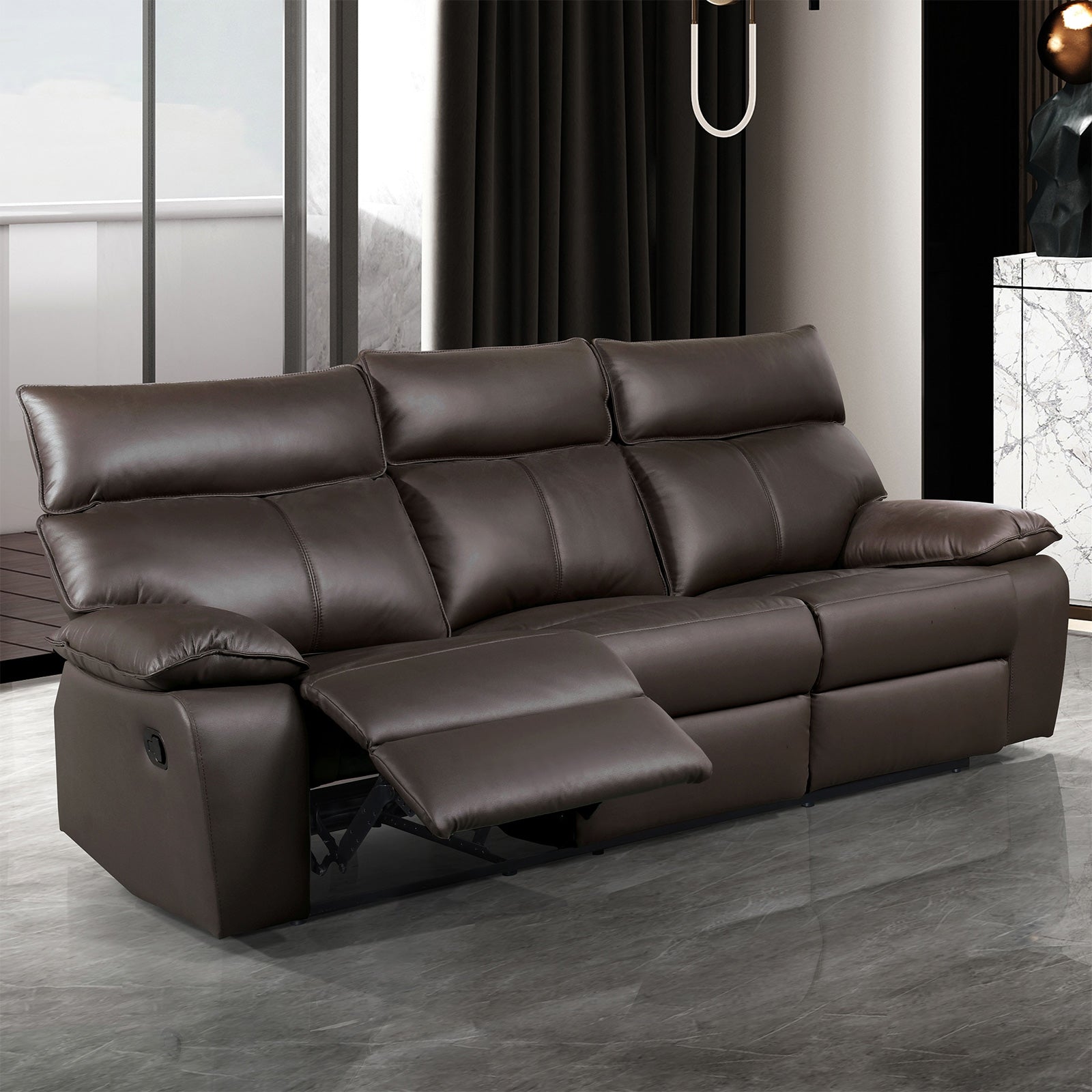 Onoria Brown Leather Match Reclining Living Room Set