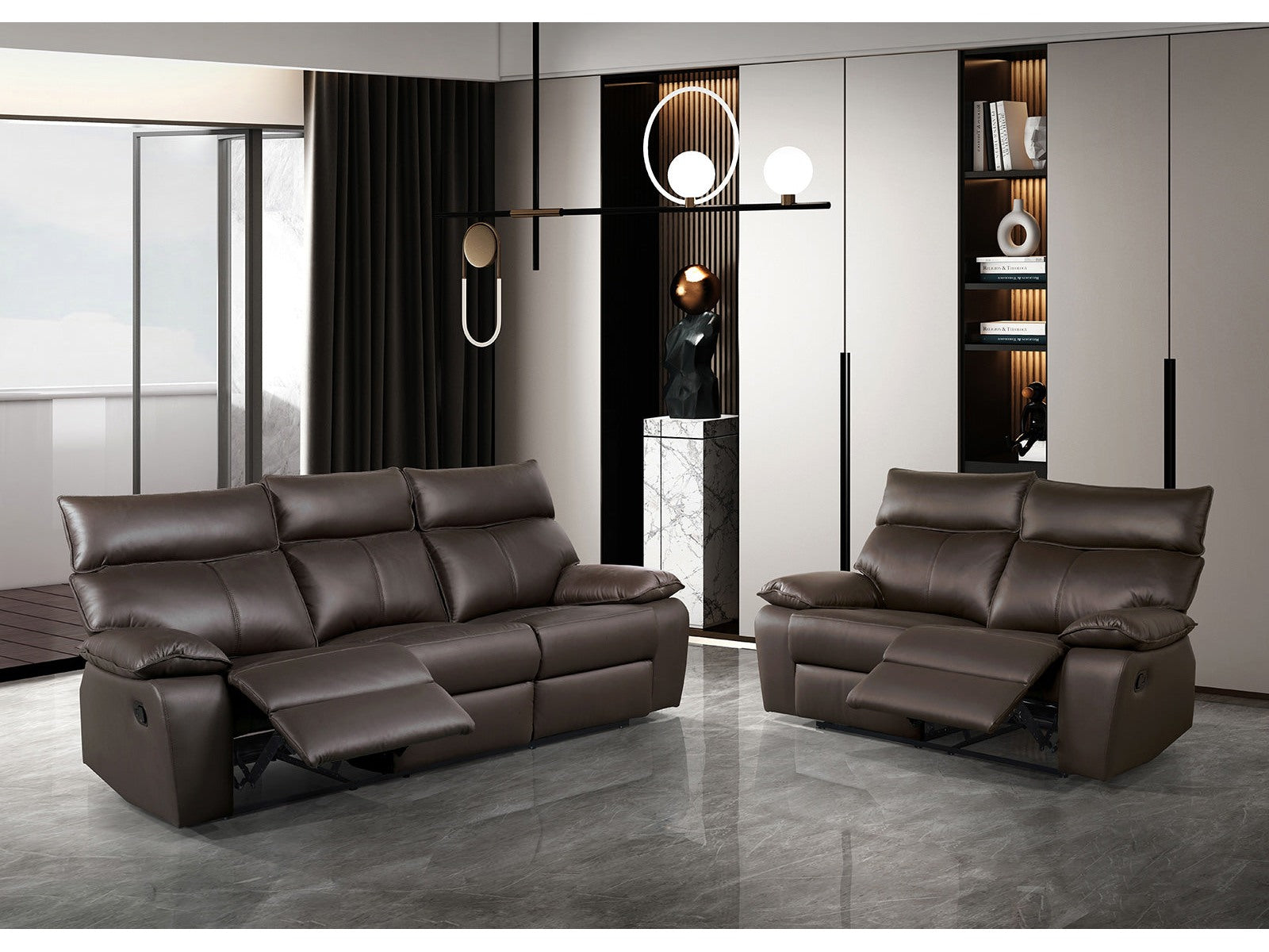 Onoria Brown Leather Match Reclining Living Room Set