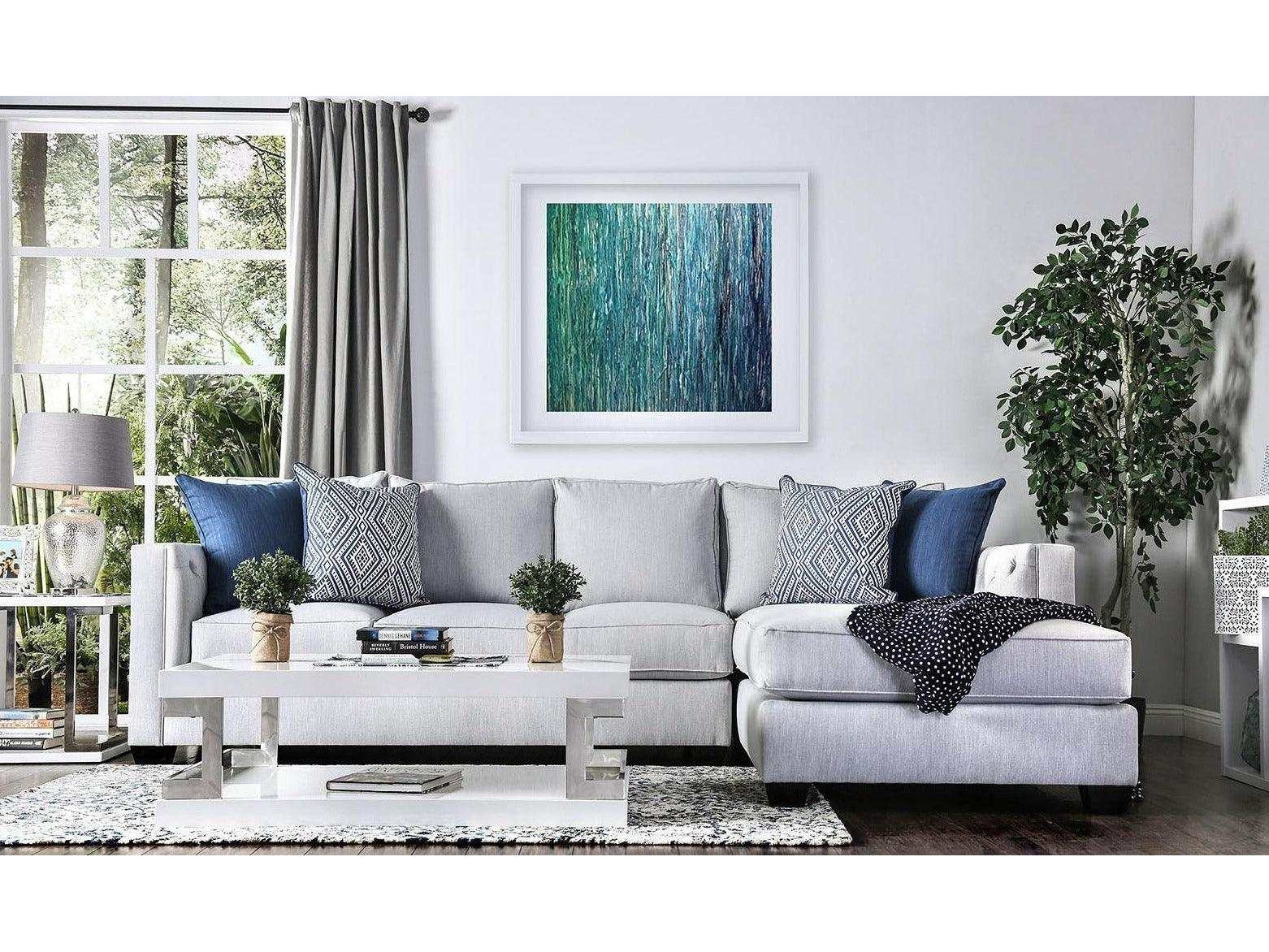 Ornella Light Gray & Blue L Shape Sectional Sofa