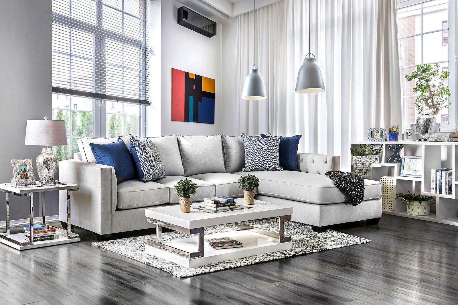 Ornella Light Gray & Blue L Shape Sectional Sofa