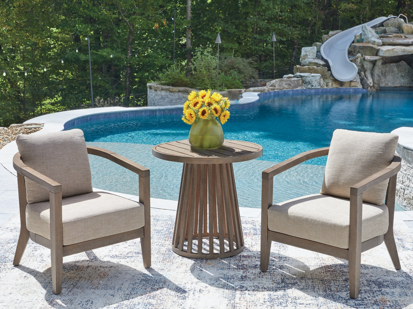 Sunset Lake Chairs w/CUSH/ Table Set (3/CN)