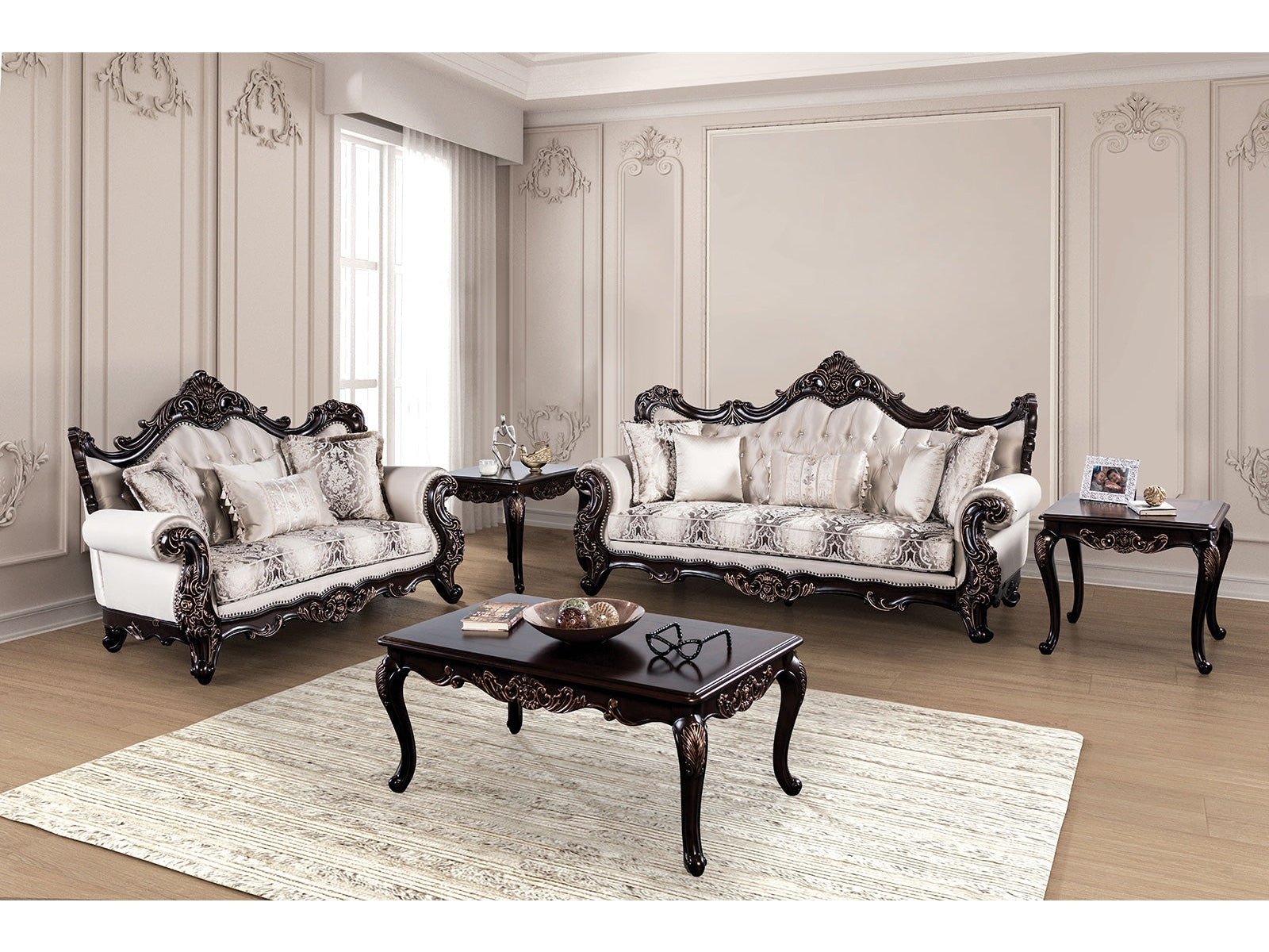 Palencia Dark Cherry/Beige Sofa & Loveseat