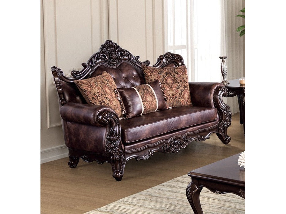 Palencia Dark Cherry/Brown Leatherette Loveseat