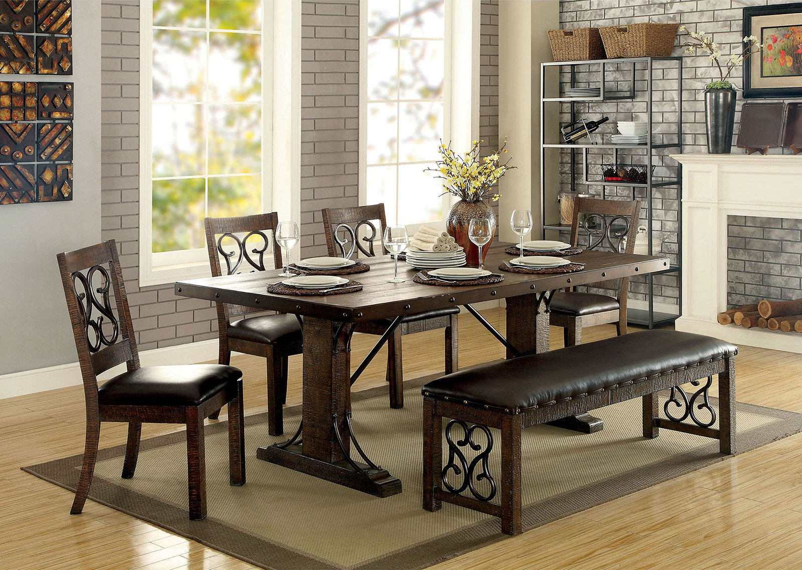 Paulina Rustic Walnut & Espresso Bench