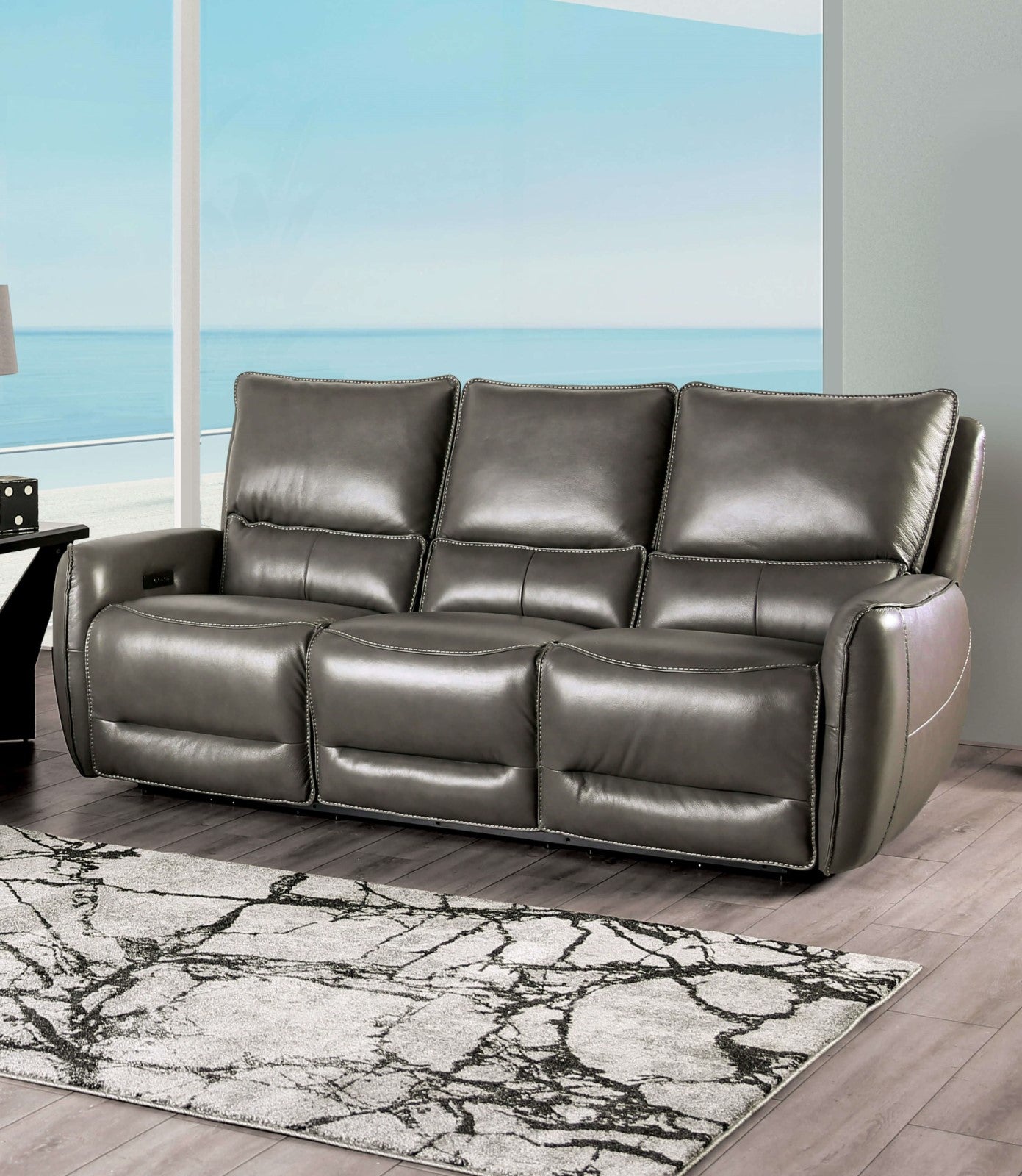 Phineas Gray Power Top Grain Leather Match Reclining Sofa & Loveseat